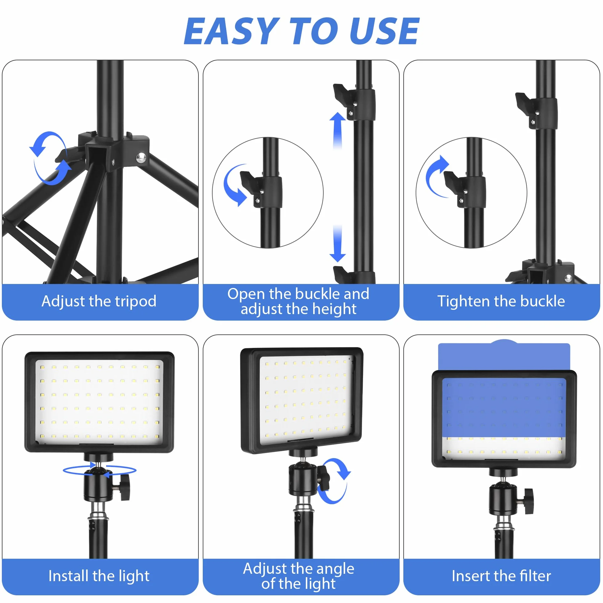 Luce Foto-video LED 2-Pack, Ci-Fotto Dimmable 5600K USB LED Luce Continua Fotografia con Treppiedi e Filtri Colore per Studi Fotografici, YouTube, TikTok, Registrazione Video, Streaming di Gioco