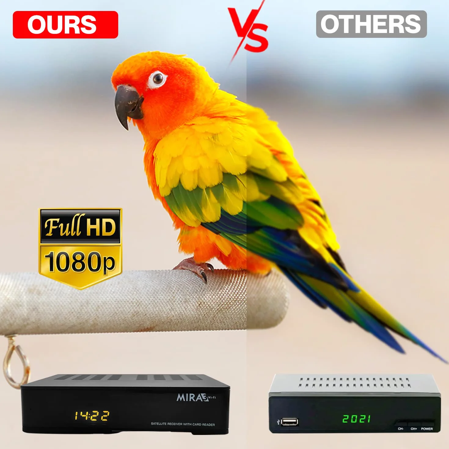 Amiko MIRA3 - Ricevitore satellitare HD con funzione di registrazione, slot per schede, Timeshift, HDMI, PVR, USB, WiFi, AAC-LC, SCART, coassiale, ricevitore satellitare HD per satelliti