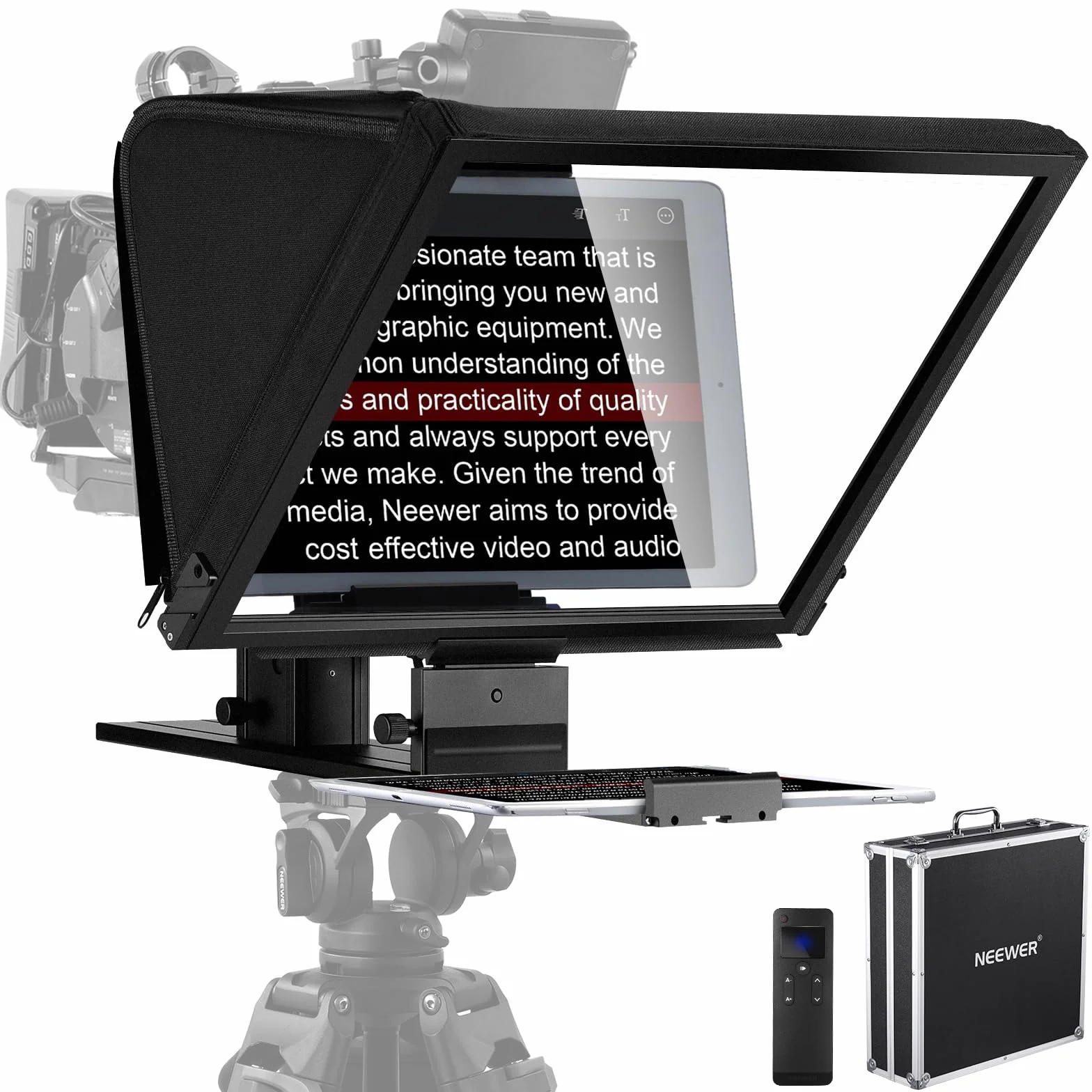 NEEWER Teleprompter X16, Telecomando RT113 e Controllo Tramite App, Beamsplitter 16", Design Pieghevole Lega di Alluminio, Piastra QR Compatibile con 501PL iPad Android Tablet Camcorder, Max:44lb/20kg
