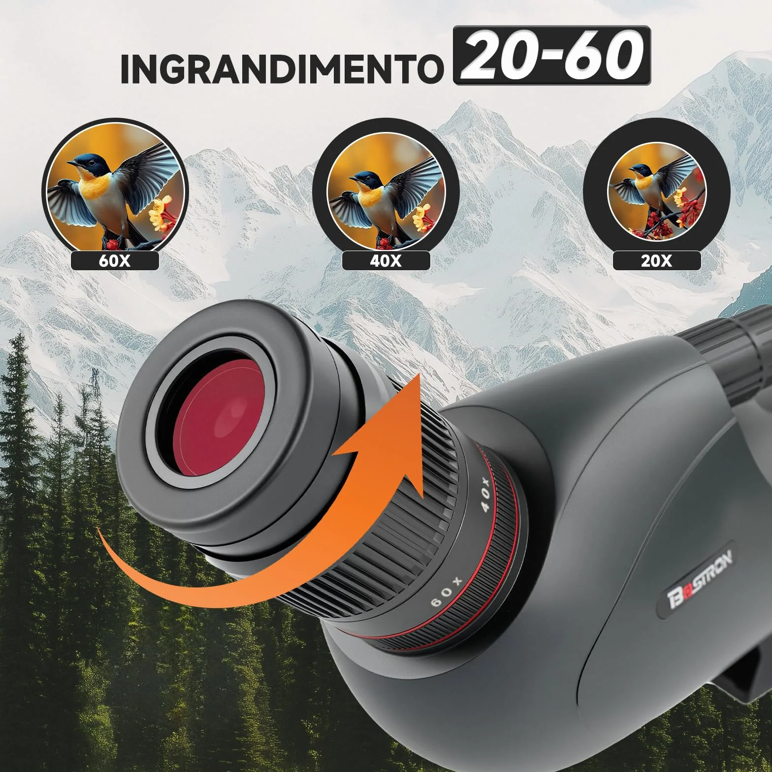 Cannocchiale da Punta HD 20-60x82 BAK4 FMC Impermeabile IPX7 con Treppiede, Adattatore Smartphone per Caccia Birdwatching Tiro