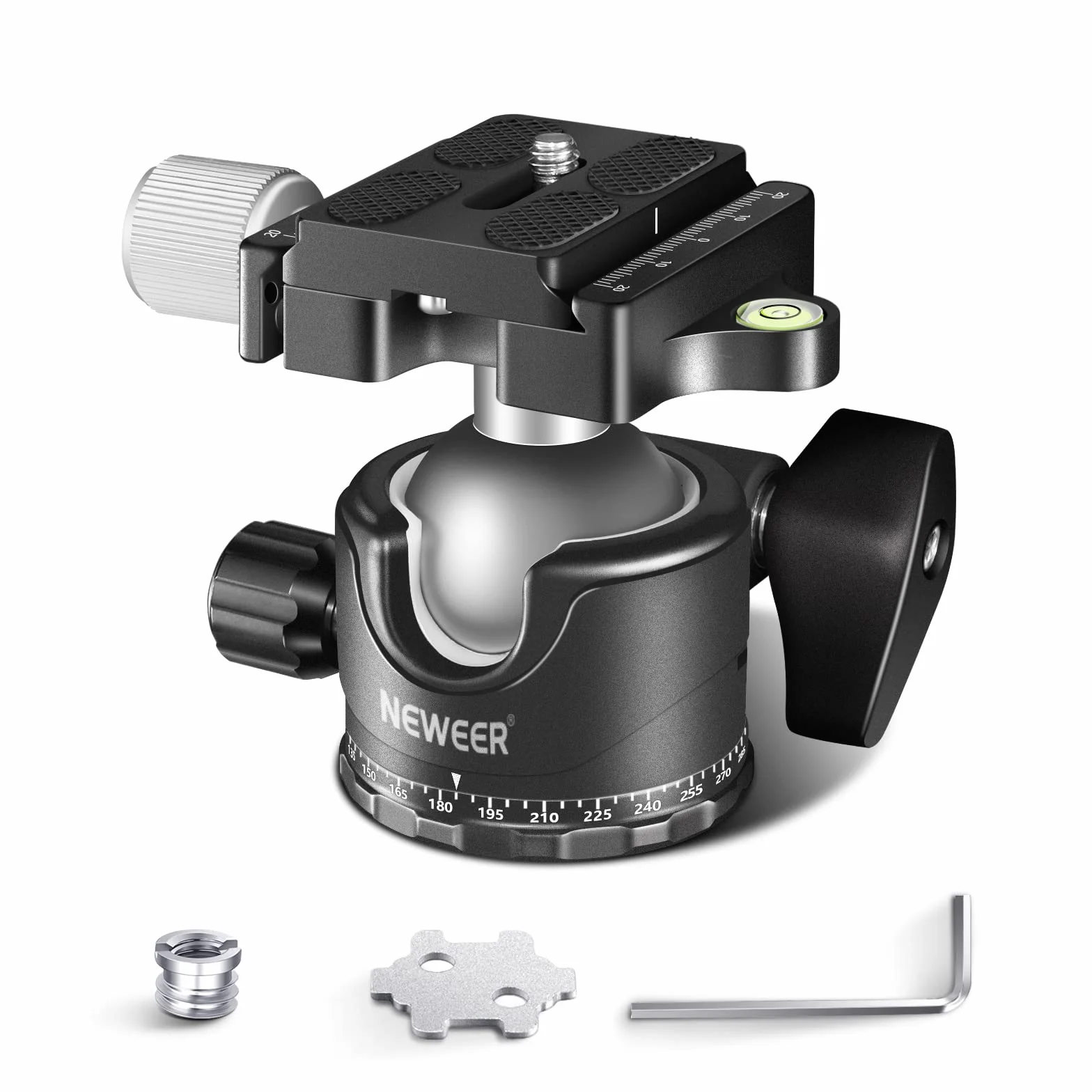 NEEWER Testa Sfera per Treppiede a Basso Profilo, Testa Sferica in Metallo da 36mm Compatibile con Piastra a Sgancio Rapido Arca da 1/4" per Treppiede Monopiede Slider Videocamera DSLR, Max 15kg, GM36