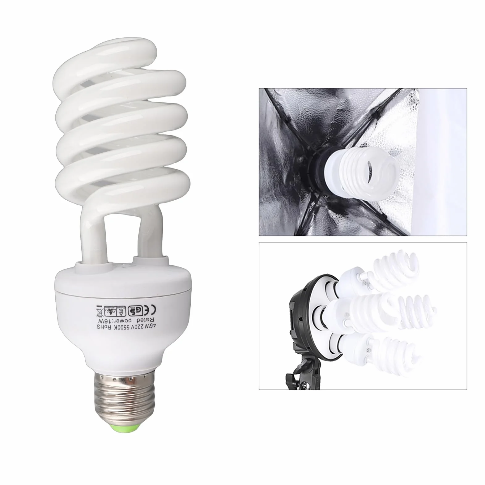Andoer Lampadina per fotografia, 4 pezzi, E27, 220 V, 5500 K, 45 W, luce diurna per studio fotografico