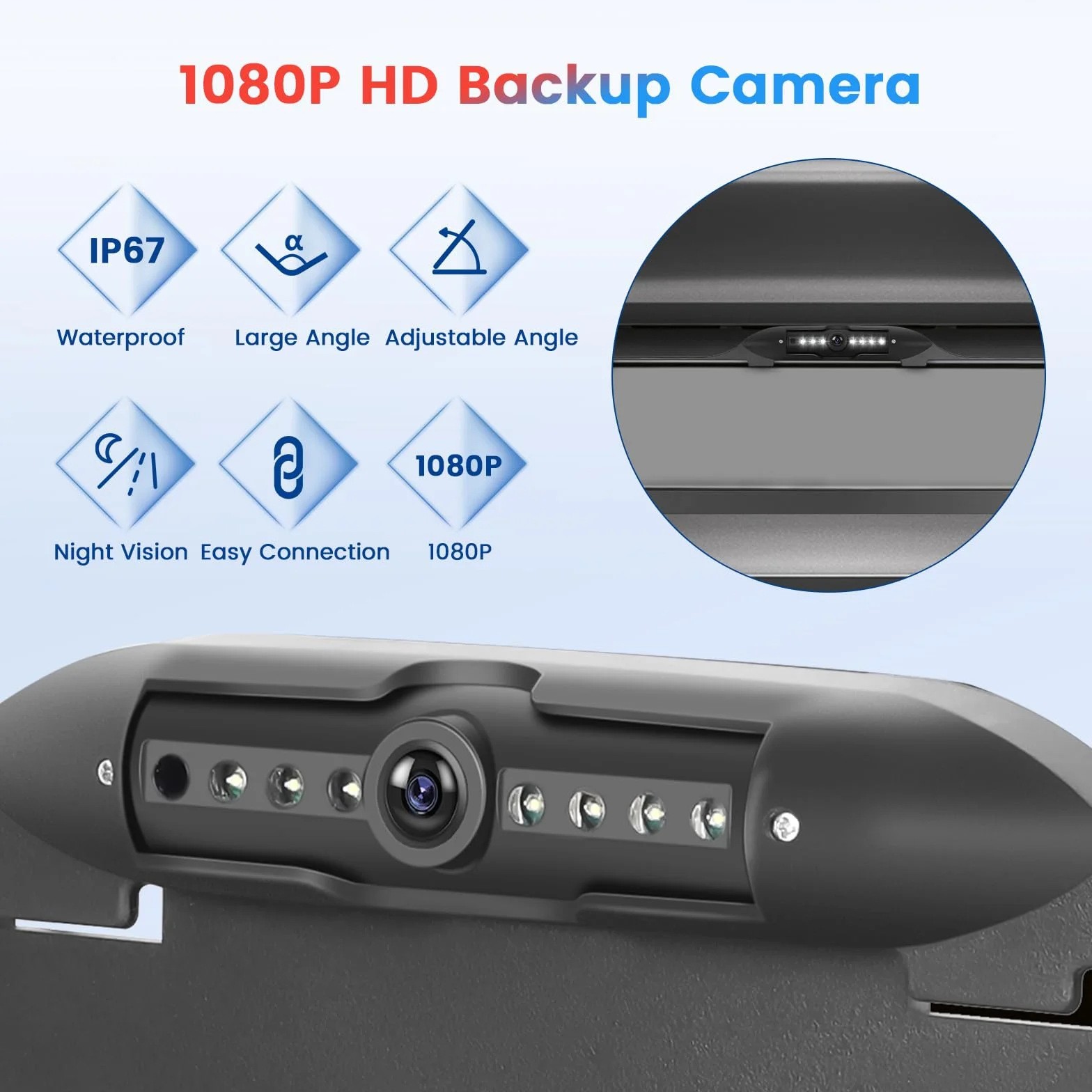 Kit Porta Targa Telecamera Posteriore con 7 LED per Retromarcia, Kit Porta Targa Retrocamera per Telaio Europeo con Visione Notturna IP67 Impermeabile