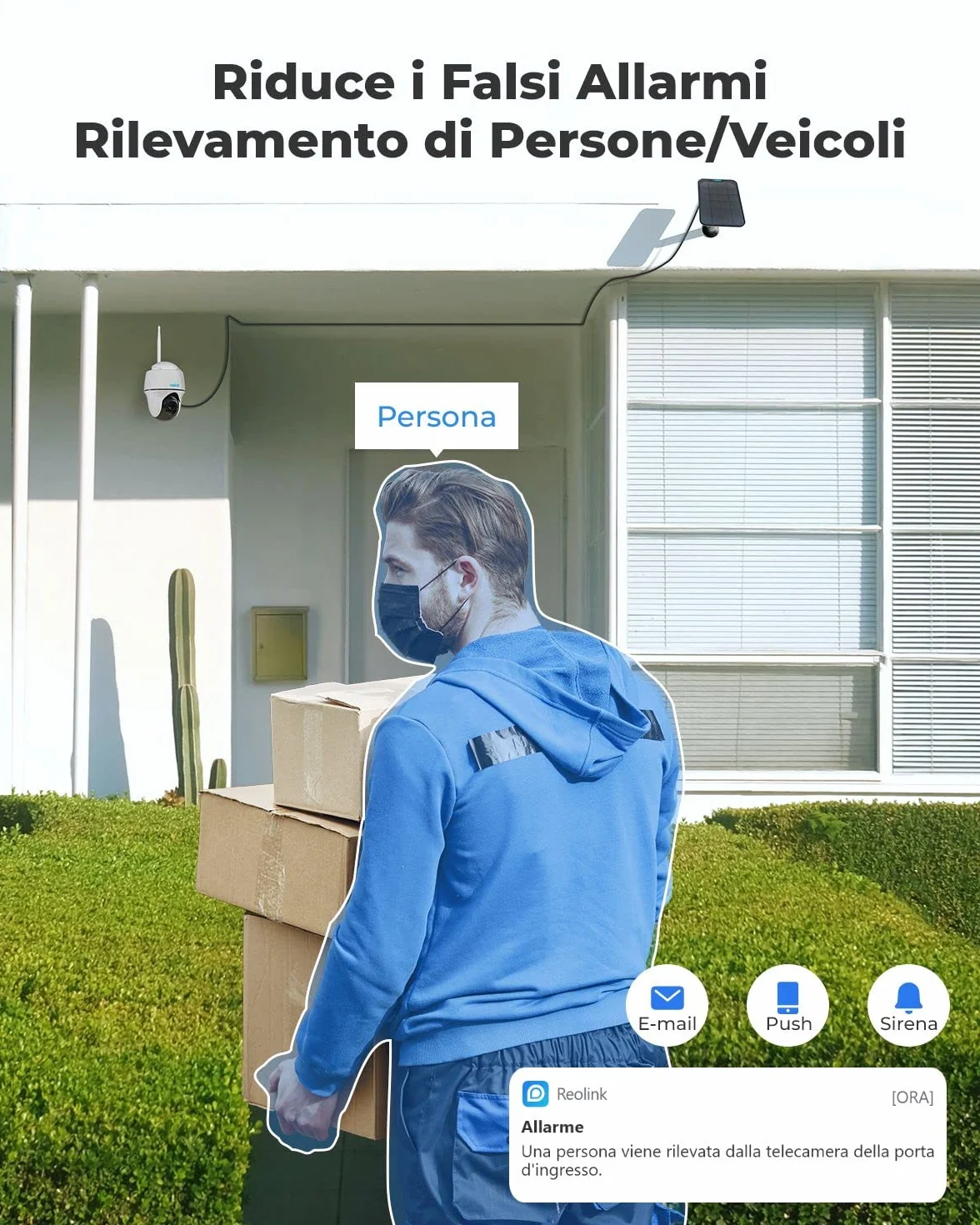 Reolink 5MP 360° PTZ Telecamera WiFi Esterno Batteria Senza Fili, Videocamera Sorveglianza Esterno Argus PT + Pannello Solare, Rilevamento Persone/Veicoli, Audio a 2 Vie(Ricondizionato)