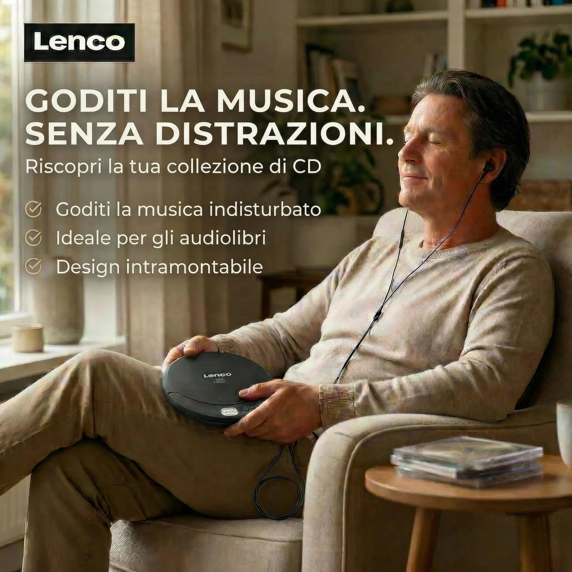 Lenco CD-010 Lettore CD portatile Walkman Nero con cuffie e cavo micro USB