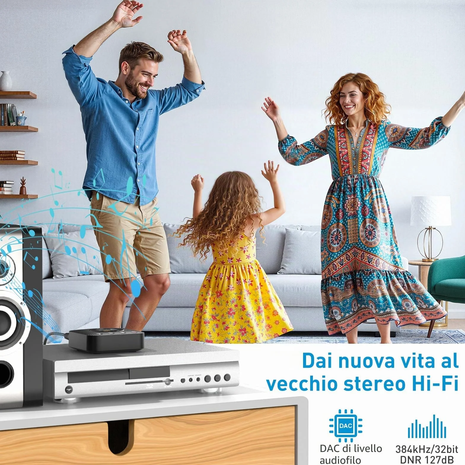 1Mii B06HD+ Ricevitore Bluetooth HiFi, Adattatore Audio Bluetooth 5.3 con DAC Audiophile, LDAC, aptX HD/Bassa Latenza, Controllo Volume, Display OLED per Stereo/Amplificatore, Uscita RCA/OPT/COAX