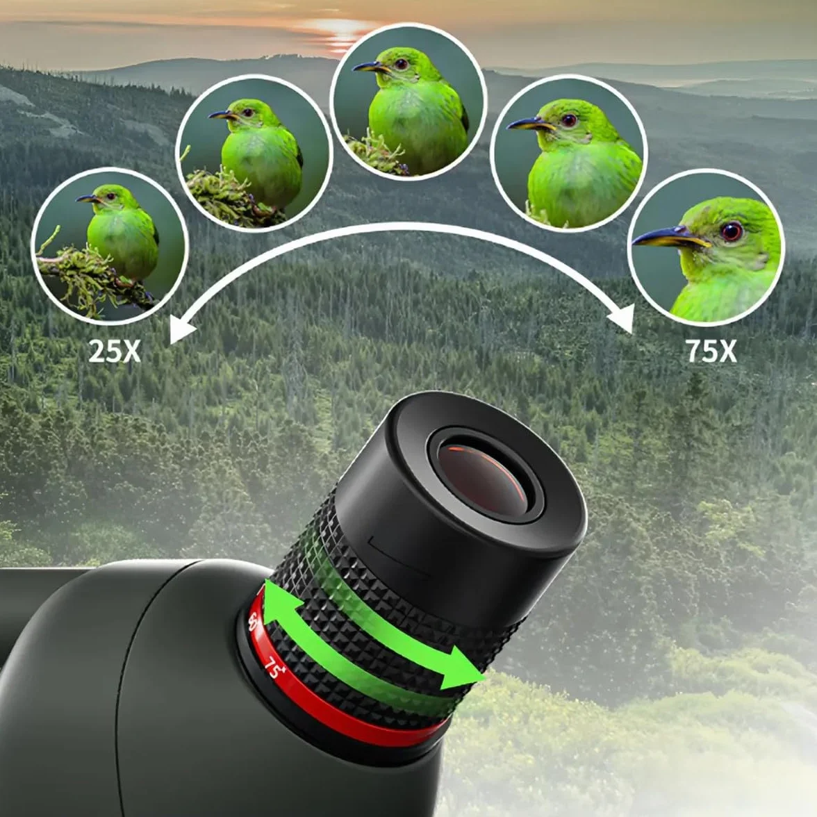 Korons Spotting Scope Spektiv mit 25-75x70 mm Zoomobjektiv(Grũn)