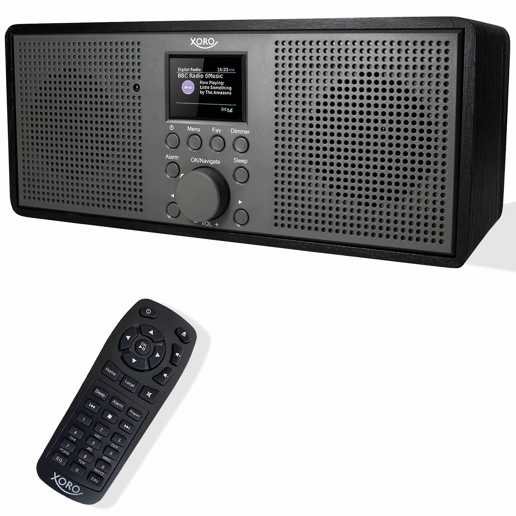 Xoro DAB 700 IR Radio Internet WLAN (DAB+, Spotify Connect, BT 4.0, display a colori, 2 vie da 10 Watt, funzione sveglia, 12 V, colore: nero