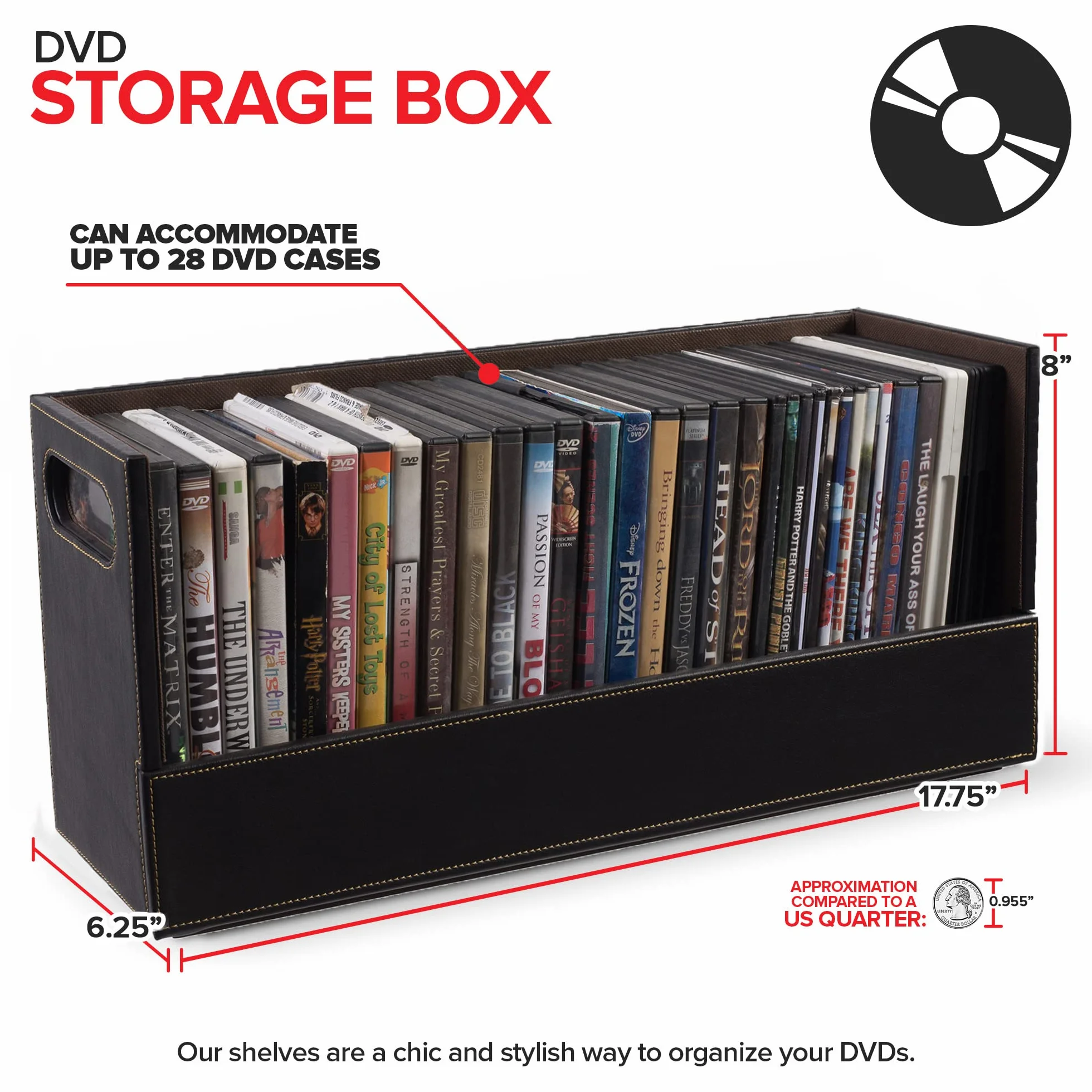 Stock Your Home Contenitore per Dvd con Forte Apertura Magnetica - Vassoio Dvd per 28 Dvd, BluRay, PS4, Videogiochi per scaffali multimediali e organizzazione