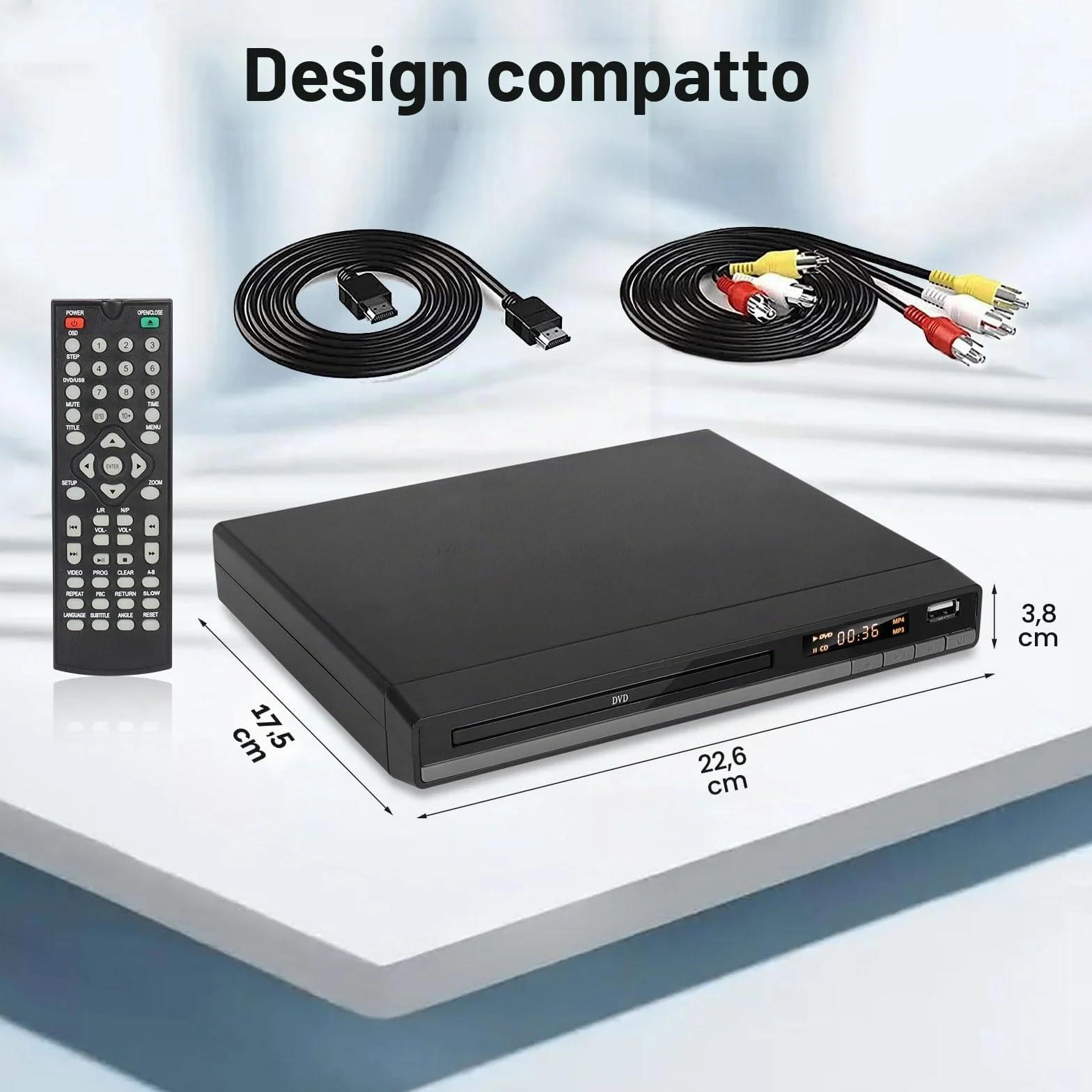 Lettore DVD HD con Porta HDMI per Smart TV | CD MP3 con Ingresso USB | Cavo HDMI e RCA Incluso | Perfetto per i Film per Famiglie (DVD-168)