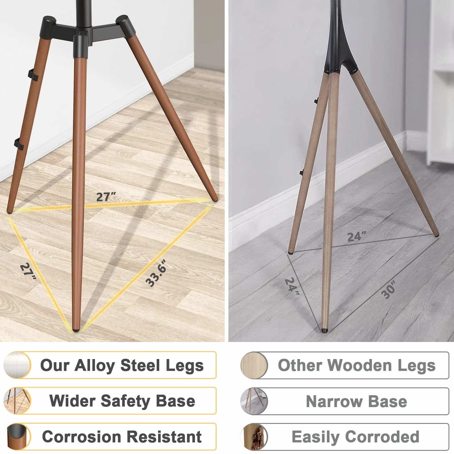 RFIVER Treppiede Supporto TV Cavalletto Tripod da Terra da 32 a 65 Pollici per Televisore da LCD/LED/OLED/QLED/Plasma Girevole 180° e Regolabile in Altezza Max Vesa 400 x 400mm 35kg Marrone