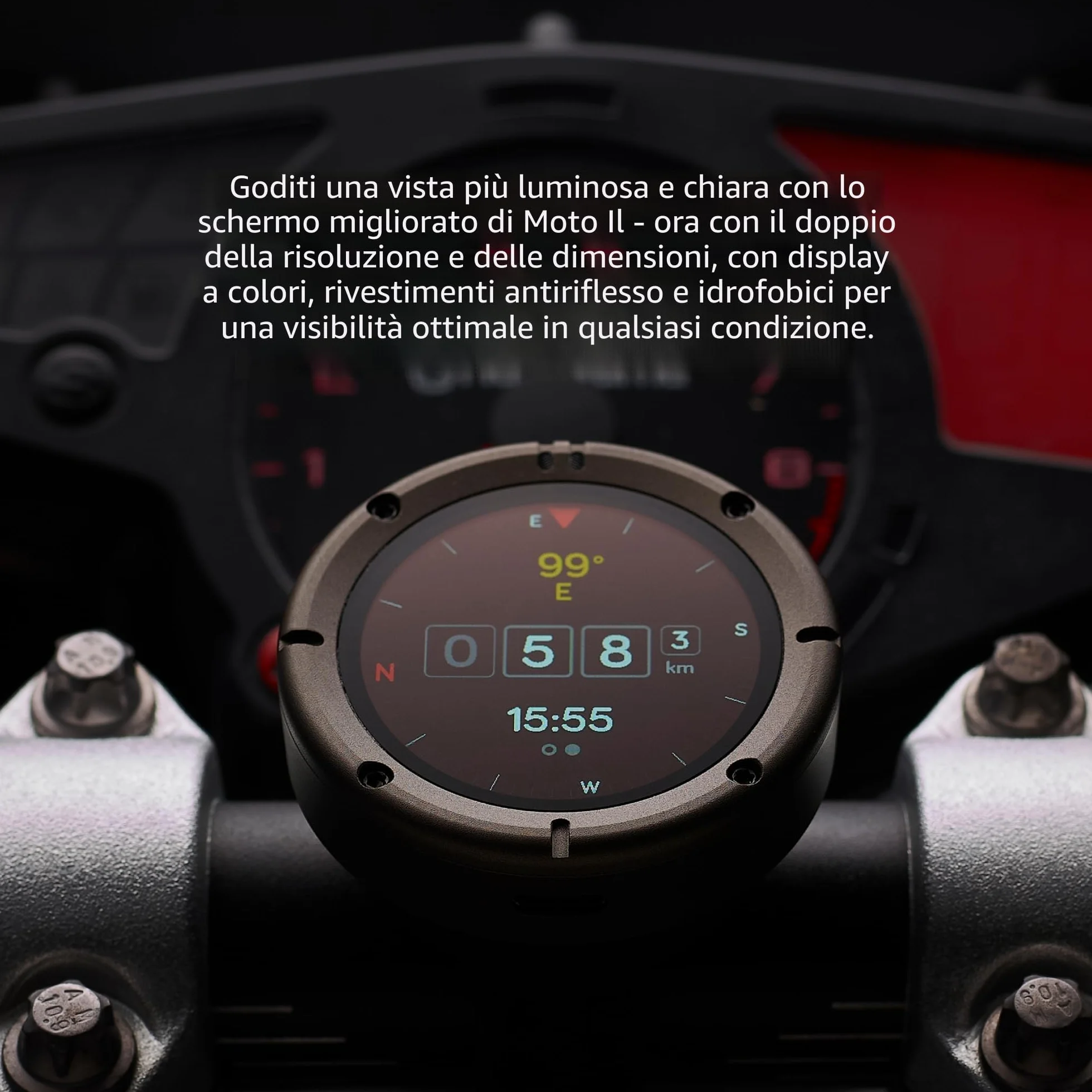 Beeline Moto II - Navigatore GPS da Moto - Schermo Ultra-luminoso | Navigazione, Velocità, Orario Arrivo | Batteria 14 ore, Impermeabile IP67 Antiurto, ricarica USB-C, Aggancio Universale al Manubrio