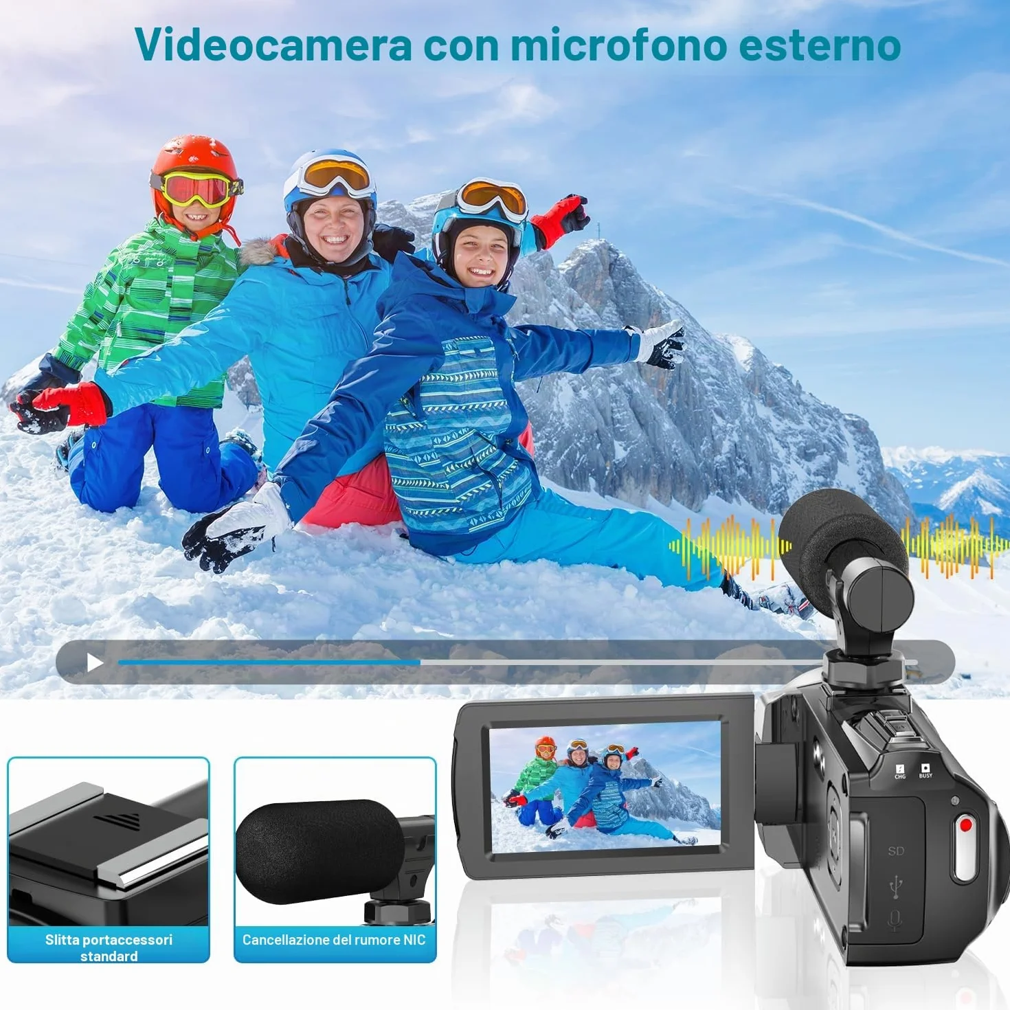 Videocamera FHD 48MP 4K per YouTube, 18X Zoom Digitale, Schermo IPS 3.0” con Rotazione 270 Gradi, Inclusa Scheda Memoria SD da 32GB