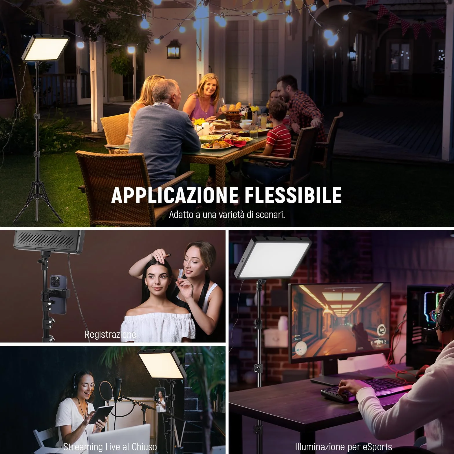 NEEWER Basics 2pz Luci Fotografiche a Pannello LED con Stativi 59''/Porta Telefono, Luce da Studio in Plastica Dimmerabile 2700-6500K 850Lux per Foto Video Film Streaming Live, Senza Adattatore,BP300