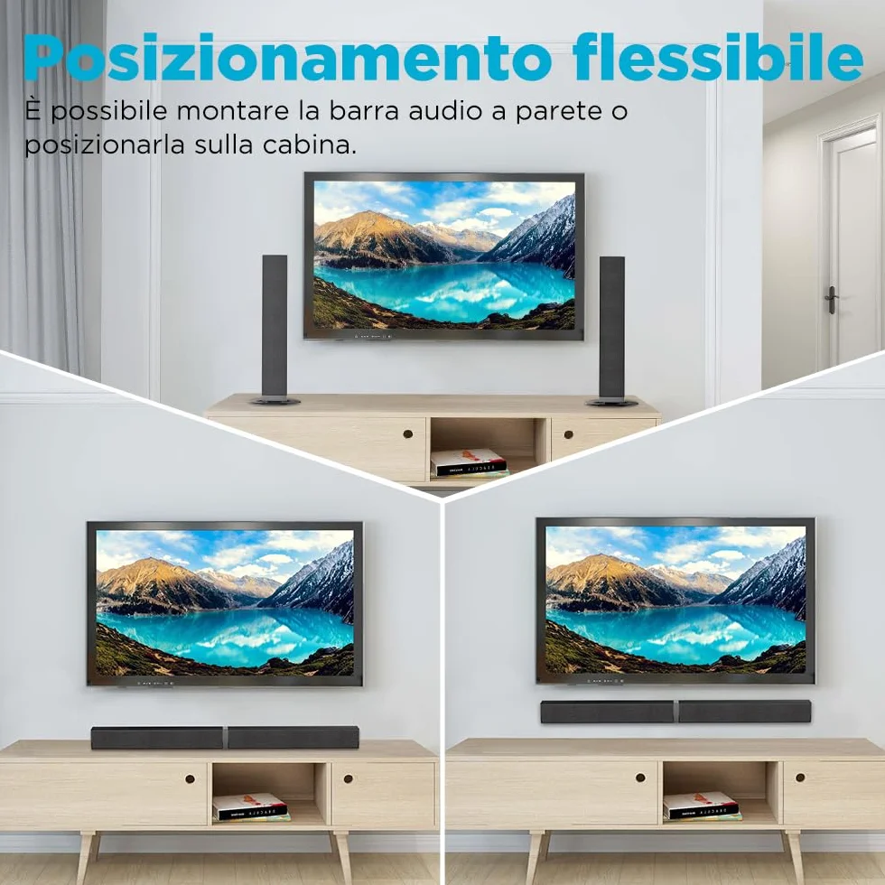Bluetooth Soundbar per TV, 32 Inch Staccabile 2 in 1 Sound Bar per Televisore con Audio Potente, Altoparlanti per TV per Home Theater Audio, 2.0 canali con OPT/ARC/AUX, 1pcs