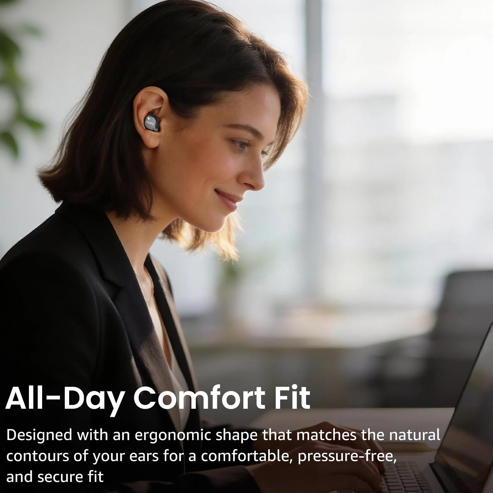 TOZO NC9 Cuffie Bluetooth 5.3 con ANC Ibrido, 6 Mics ENC, Suono OrigX 2.0, 60 Ore di Autonomia, Modalità Trasparente, IPX8, Ricarica USB-C, Comode e Facili da Usare per Lavoro, Gioco e Commuting Nero