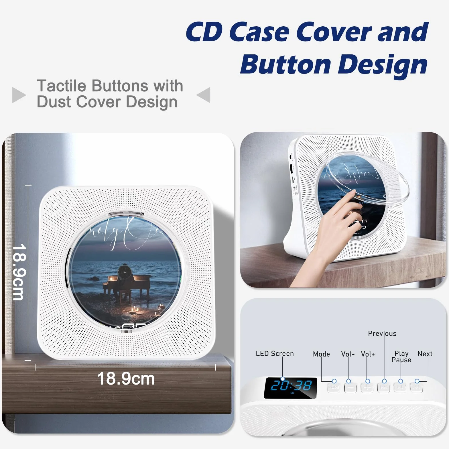 Lettore CD Portatile HIFI Bluetooth con Display LCD, Lettore Musicale Verticale con USB e Timer