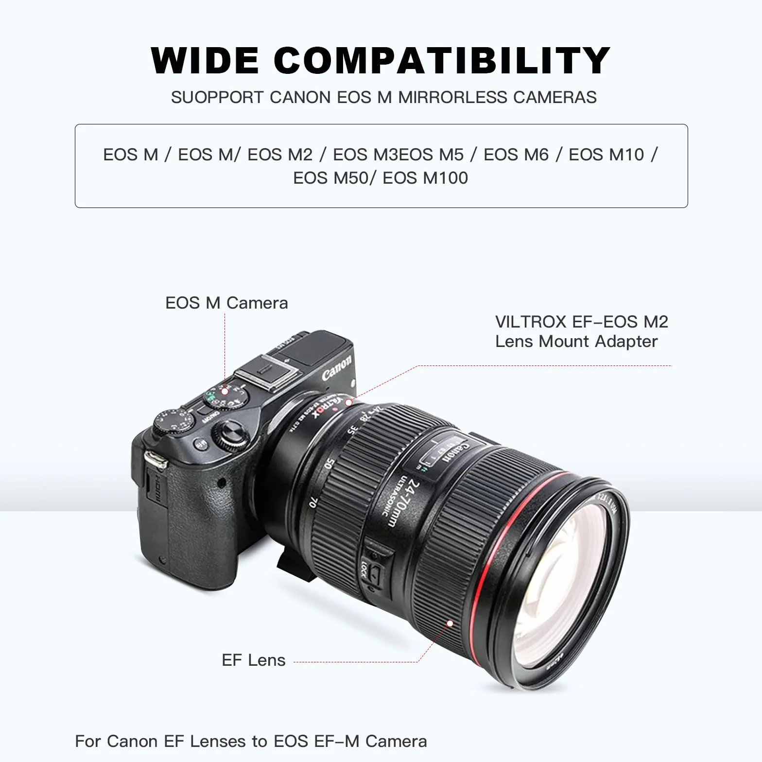 VILTROX EF-EOS M2 Adattatore Lente Elettronica Autofocus EF-M Convertitore AF 0,71x Speed-Booster per obiettivo Canon EOS EF/EF-S a Canon M Mount EOS M2 M3 M5 M6 M50 M50II M100 M2 M3 M10 II
