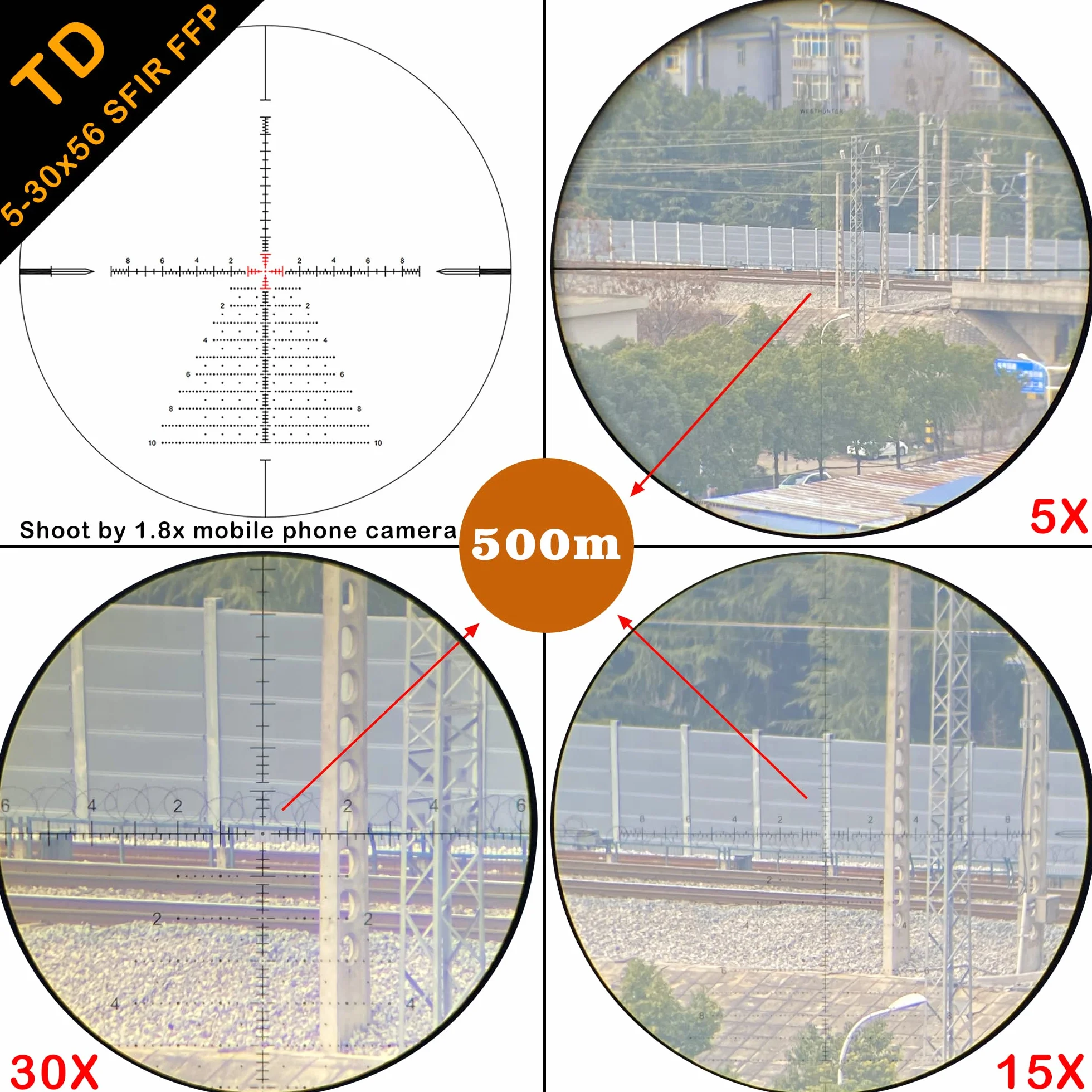 WestHunter Optics TD 5-30x56 SFIR FFP Precision Mirino Telescopico per Tiro di Competizione, Reticolo Illuminato a Primo Piano Focale 1/10 MIL, Tubo da 34mm con Torretta di Azzeramento Stop Zero