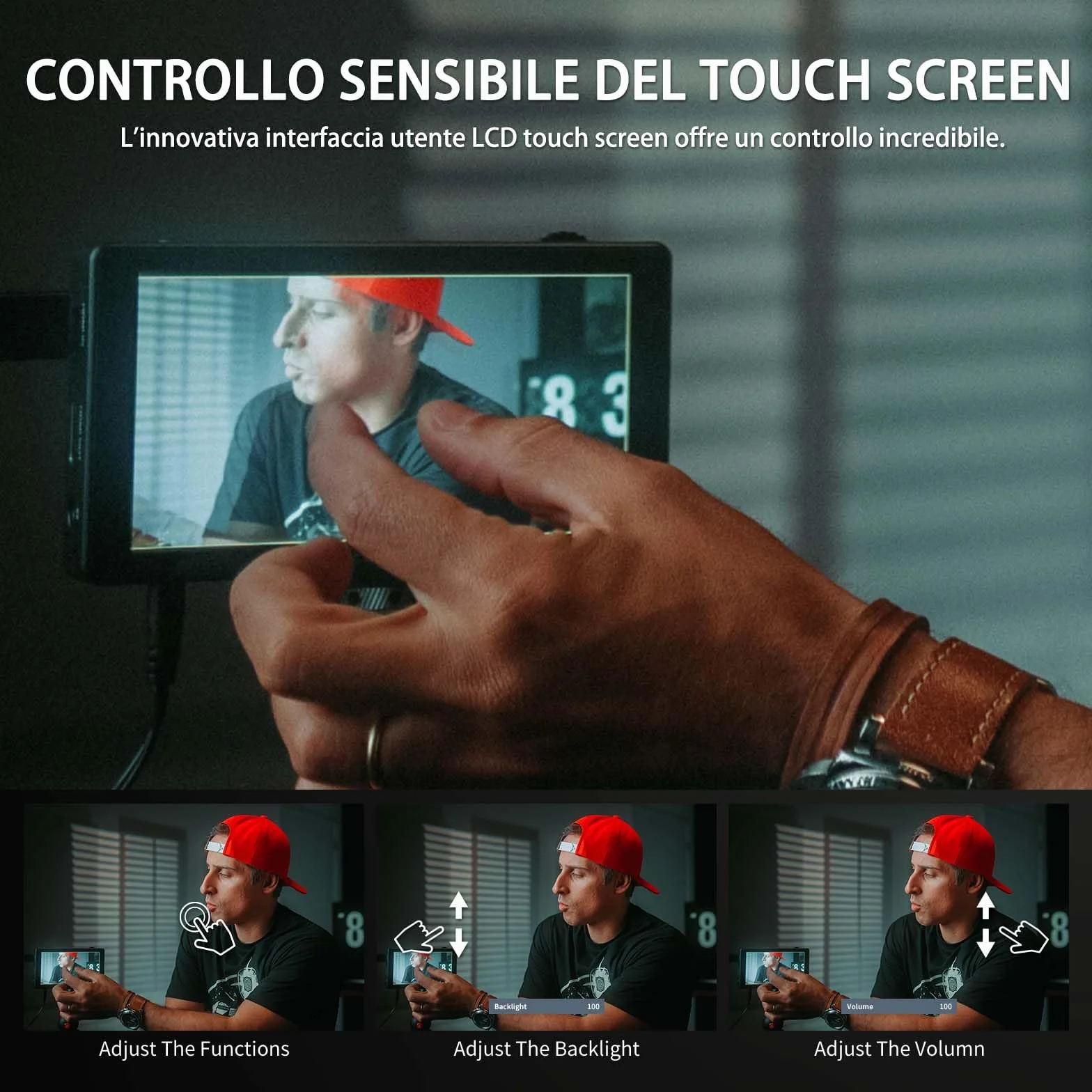 FEELWORLD LUT5 5.5" Ultra Bright 3000nit Touchscreen DSLR Live Monitor con alimentazione esterna F970 e kit di montaggio 4K HDMI Input Output 1920X1080 IPS Panel