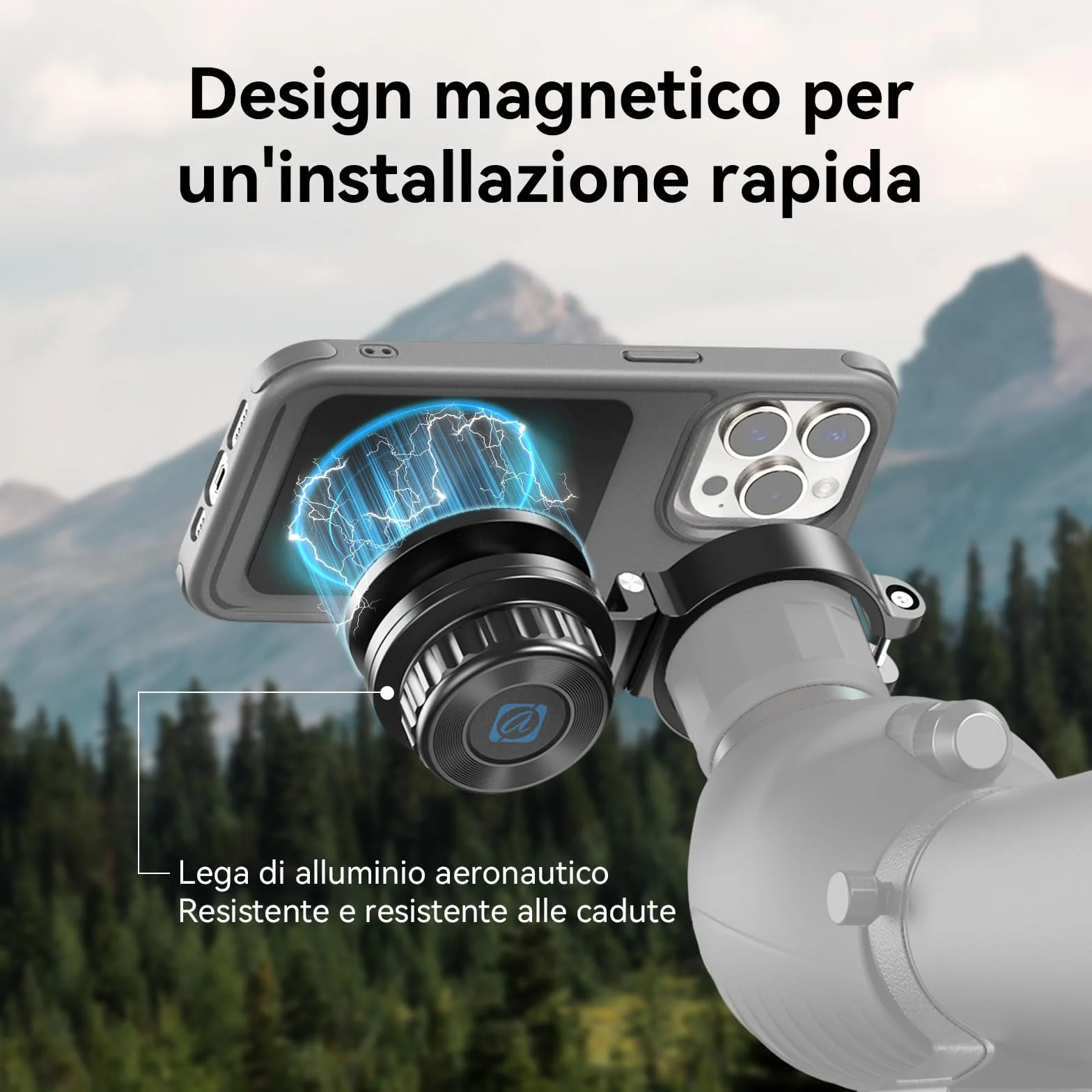 APEXEL Adattatore magnetico universale per smartphone per binocoli, telescopi, cannocchiali e microscopi. Adattatore oculare 45-55mm, compatibile con la maggior parte dei cellulari