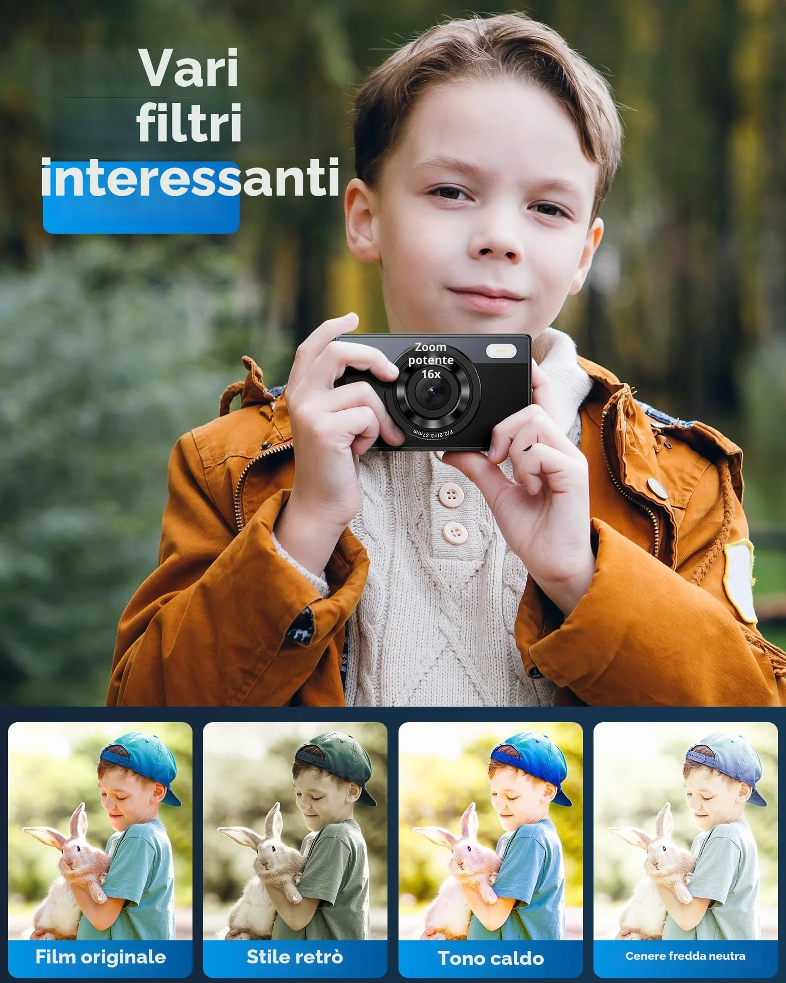 Fotocamera Digitale Bambini Compatta 64GB: 48MP Fotografica Anti-Shake Fotocamera Vlogging per YouTube 16X Digital Zoom Photo Filtrazione Ripresa Continuo Automessa a Fuoco Fotocamera