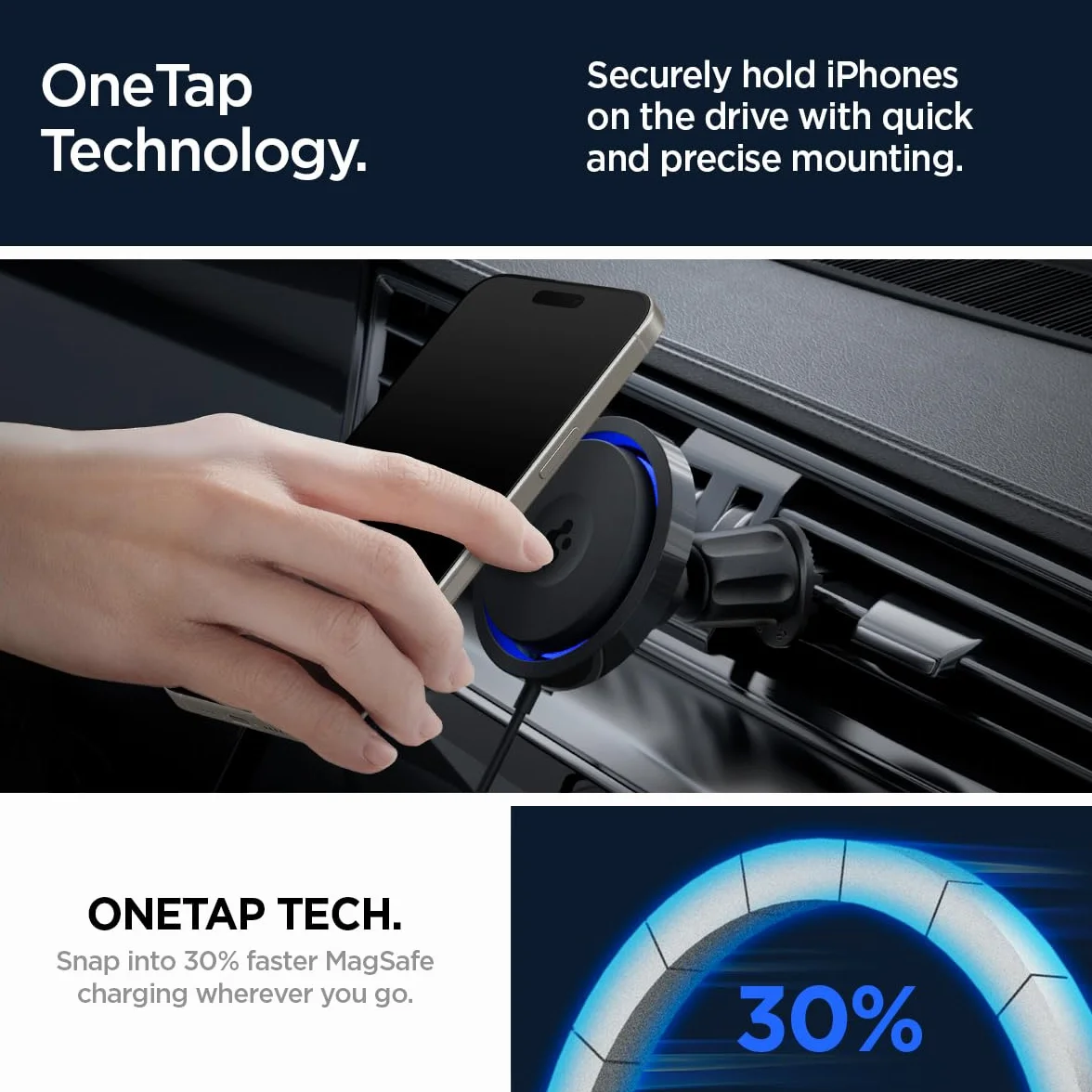 Spigen OneTap Pro MagFit CryoMax Ricarica Wirelss Auto per Cellulare con Ventola di Raffreddamento, Supporto Telefono MagSafe Compatibile con iPhone 17/17e/16/15/14 Pro Max e PixelSnap - Presa d’Aria