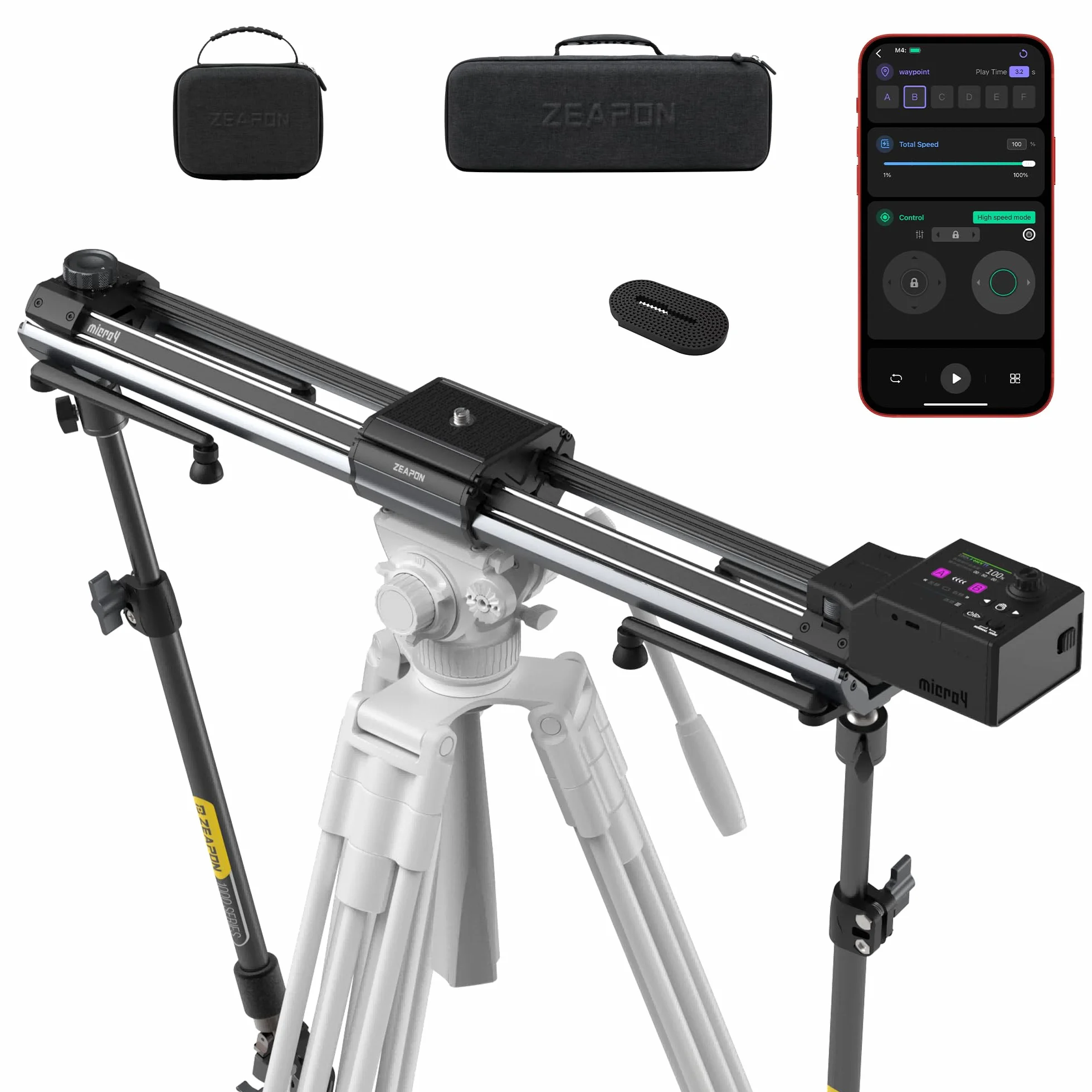 Zeapon Micro4 E1000 - Dispositivo di scorrimento motorizzato a doppia distanza, motore ad alta velocità a basso rumore, carico utile da 4,5 a 11,8 kg, cursore compatto da 107 cm con custodia per il
