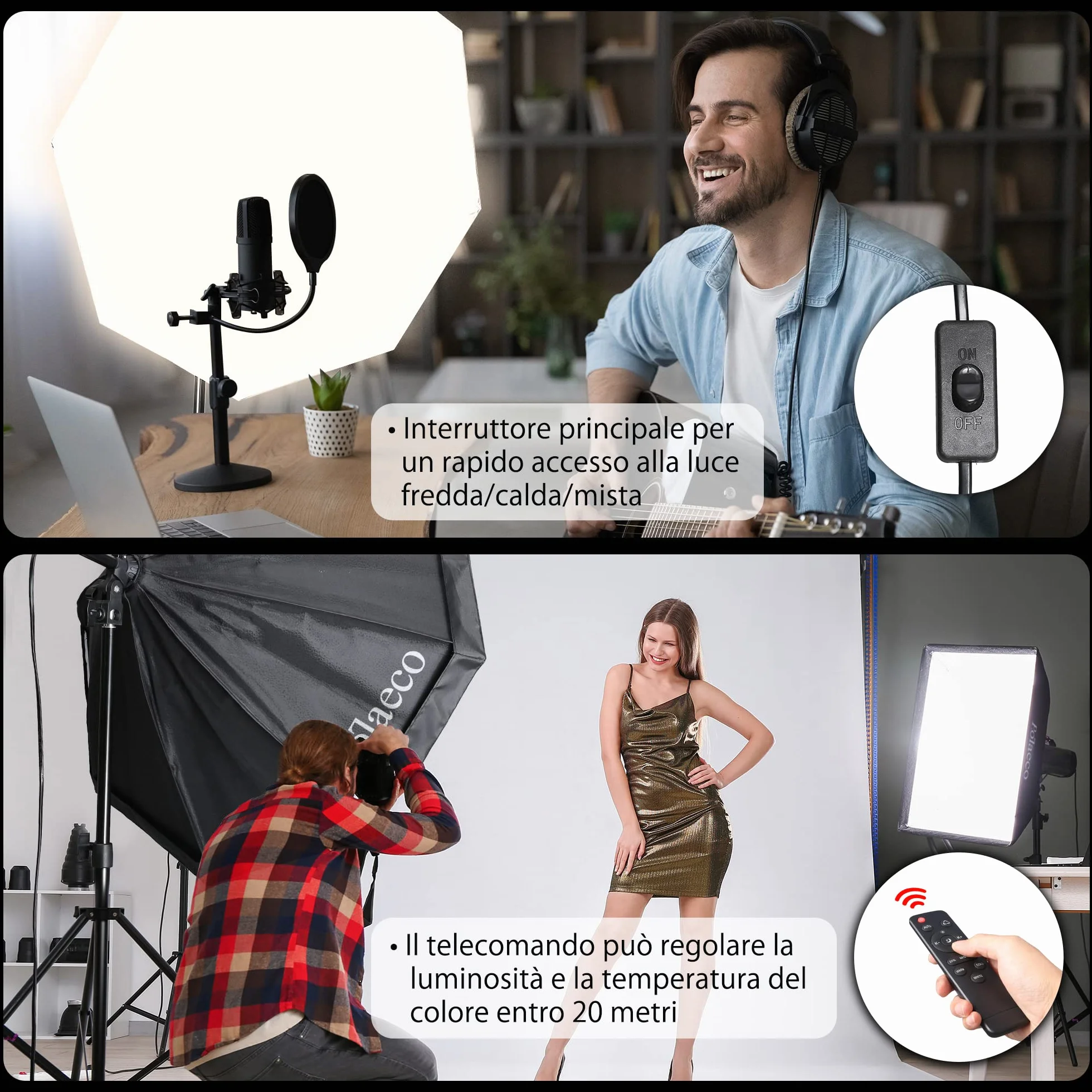 Softbox LED Set Luci per Studio Fotografico Softbox Octagon con 150W E27 Lampadine Dimmerabile 3000~6500K e Supporti Regolabili 2m per Ritratti Foto di Moda Prodotti Video YouTube Live Streaming