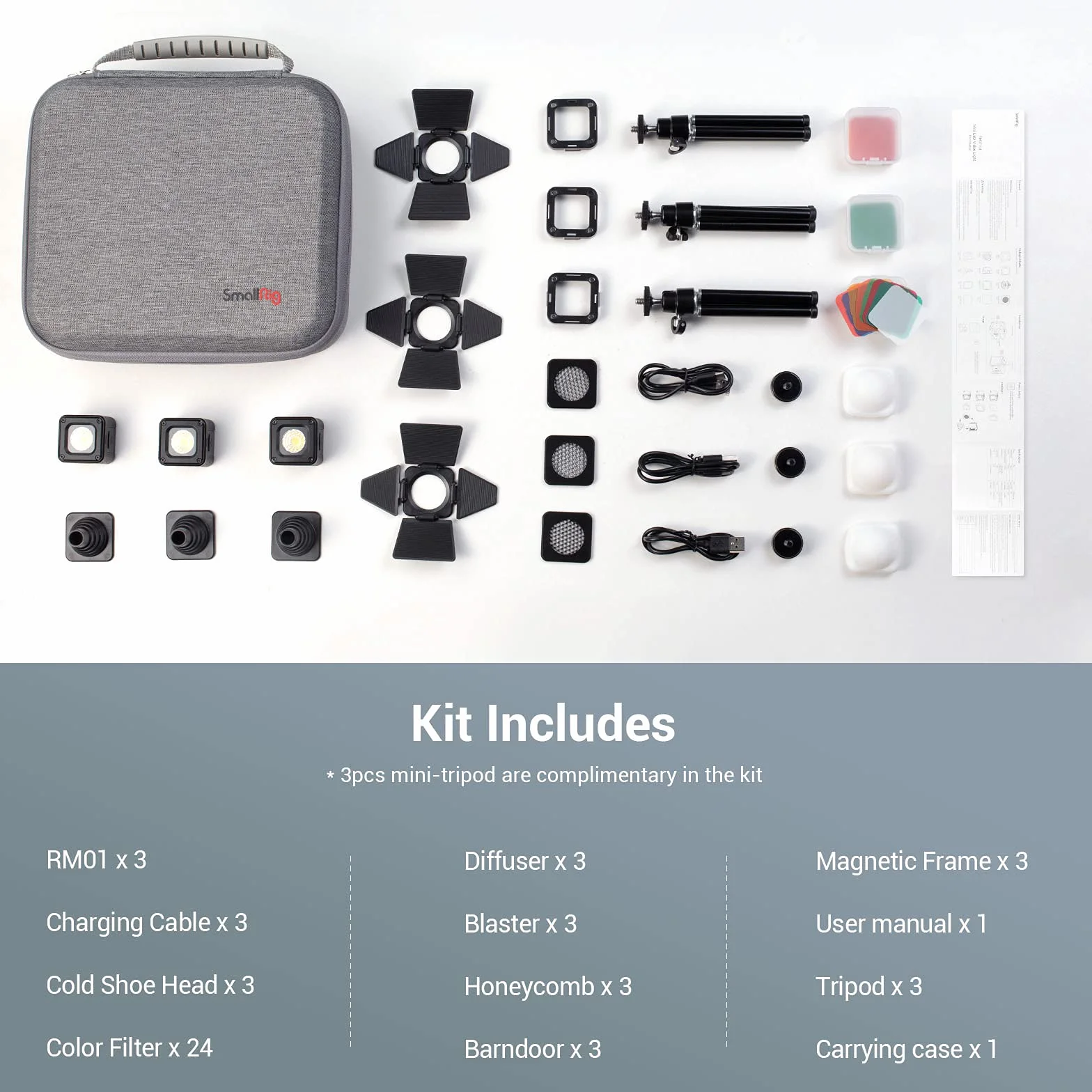 SMALLRIG RM01 Kit Luce Video LED (3 pz), Kit Luce Fotocamera Portatile Mini Cubo con 8 Filtri Colore, Luce Dimmerabile Fill Fotografia 5600K CRI95 per Smartphone, Action e Fotocamera DSLR - 3469