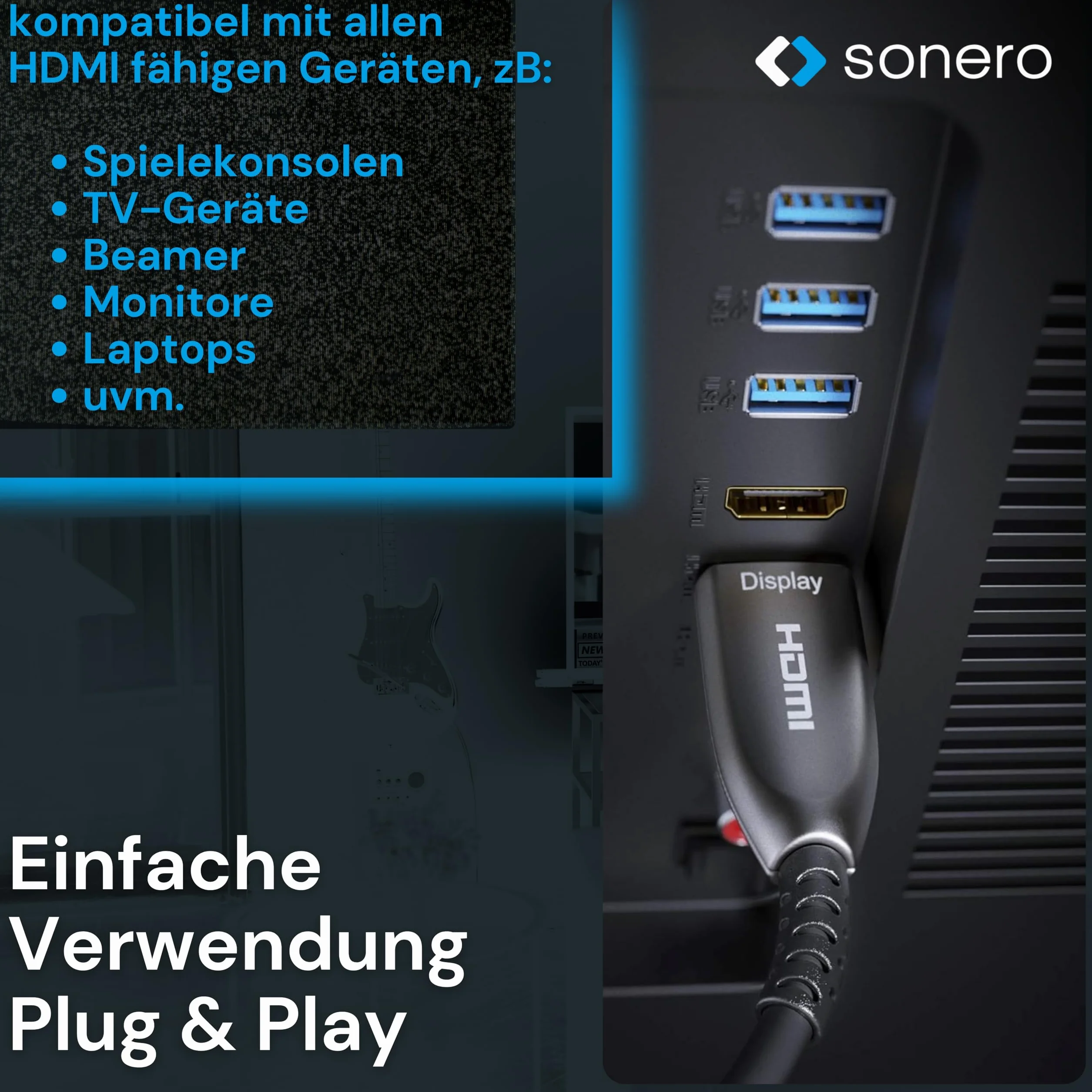 sonero® cavo HDMI 2.0b da 30 m, fibra ottica ibrida, UHD 2160P, 4K60Hz, 4:4:4, HDR, 18 Gbps
