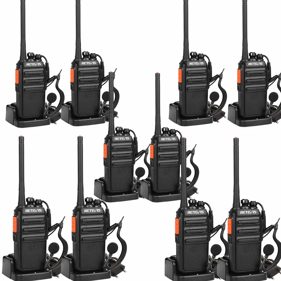 Retevis RT24 Walkie Talkie, PMR446 Licenza-Libero 16 Canali CTCSS/DCS, Walkie Talkie Professionali, Ricetrasmittenti con Auricolare, per Ristoranti, Scuole, Supermercati, Hotel ecc. (Nero,5 Coppia)