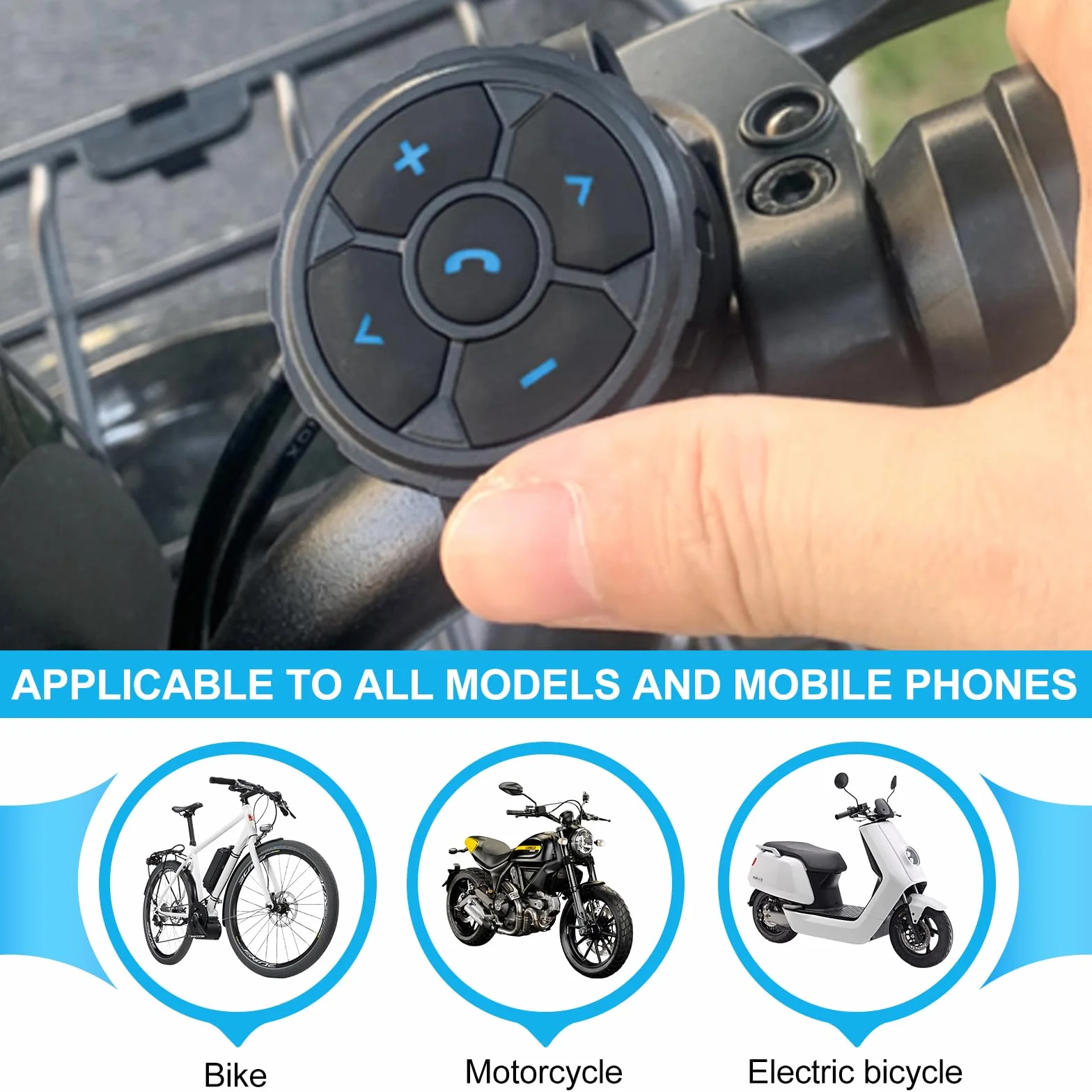 VOBOR Auto Moto Telecomando Multimediale Bluetooth, IP67 Impermeabile Wireless Bluetooth Telecomando Telefono Kit- con Funzioni Chiamate, Volume, Siri, Fotocamera