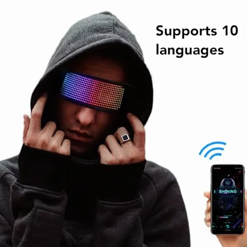 Garsent Occhiali Intelligenti LED Occhiali Luminosi a Colori, Controllo Connesso Tramite App Bluetooth, Fai Te/Testo/Graffiti/Animazione/modalità Ritmo, per Adulti, Concerti,