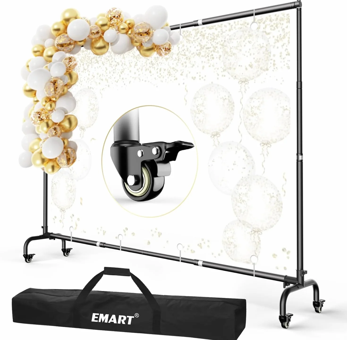 EMART 3x2,3m Supporto Fondale Fotografico con Carrucole Regolabile per Studio Fotografia, Arco di Palloncini, Compleanno, Decorazione di Feste