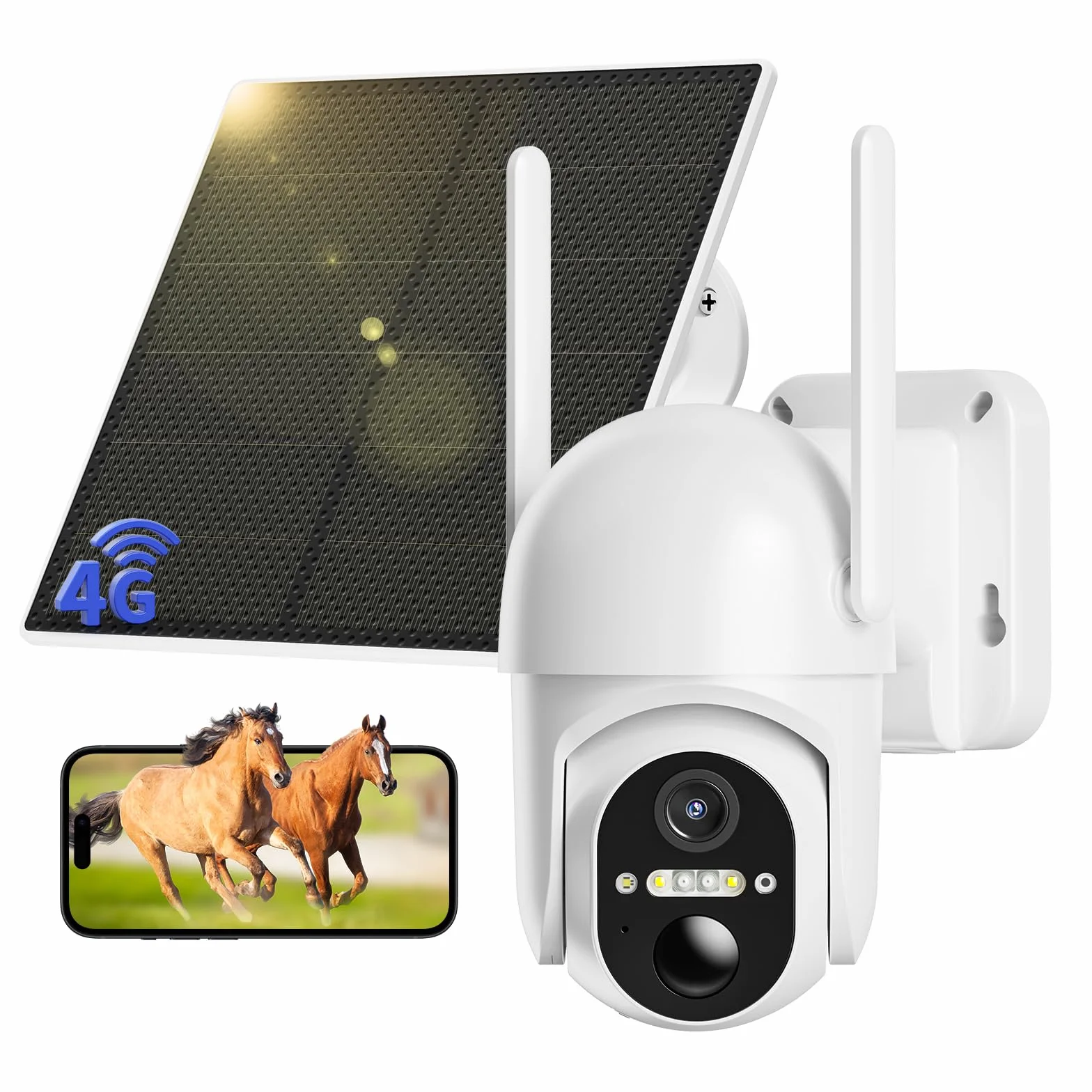 4G LTE Telecamera con SIM Scheda, 2K 360° PTZ Telecamera Senza Fili Esterno con Pannello Solare, Visione Notturna a Colori, Audio Bidirezionale, PIR Rilevamento Videocamera, IP66 (Senza WiFi)