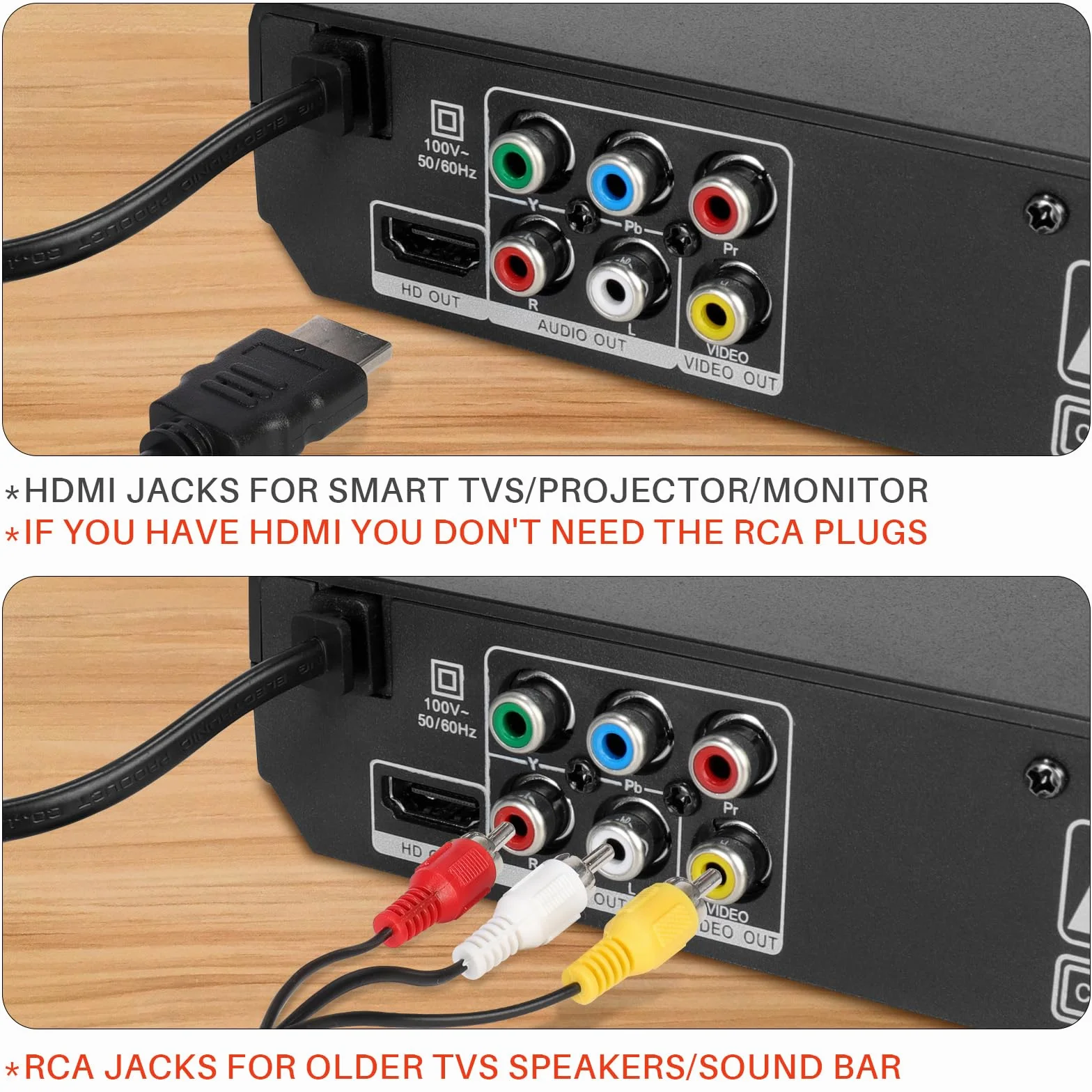 Lettore DVD HD con porta HDMI, region free per Smart TV, Cavo di uscita HDMI/RCA incluso, Memoria di pausa, PAL/NTSC integrato, Lettori CD per la casa (non Blu-ray)