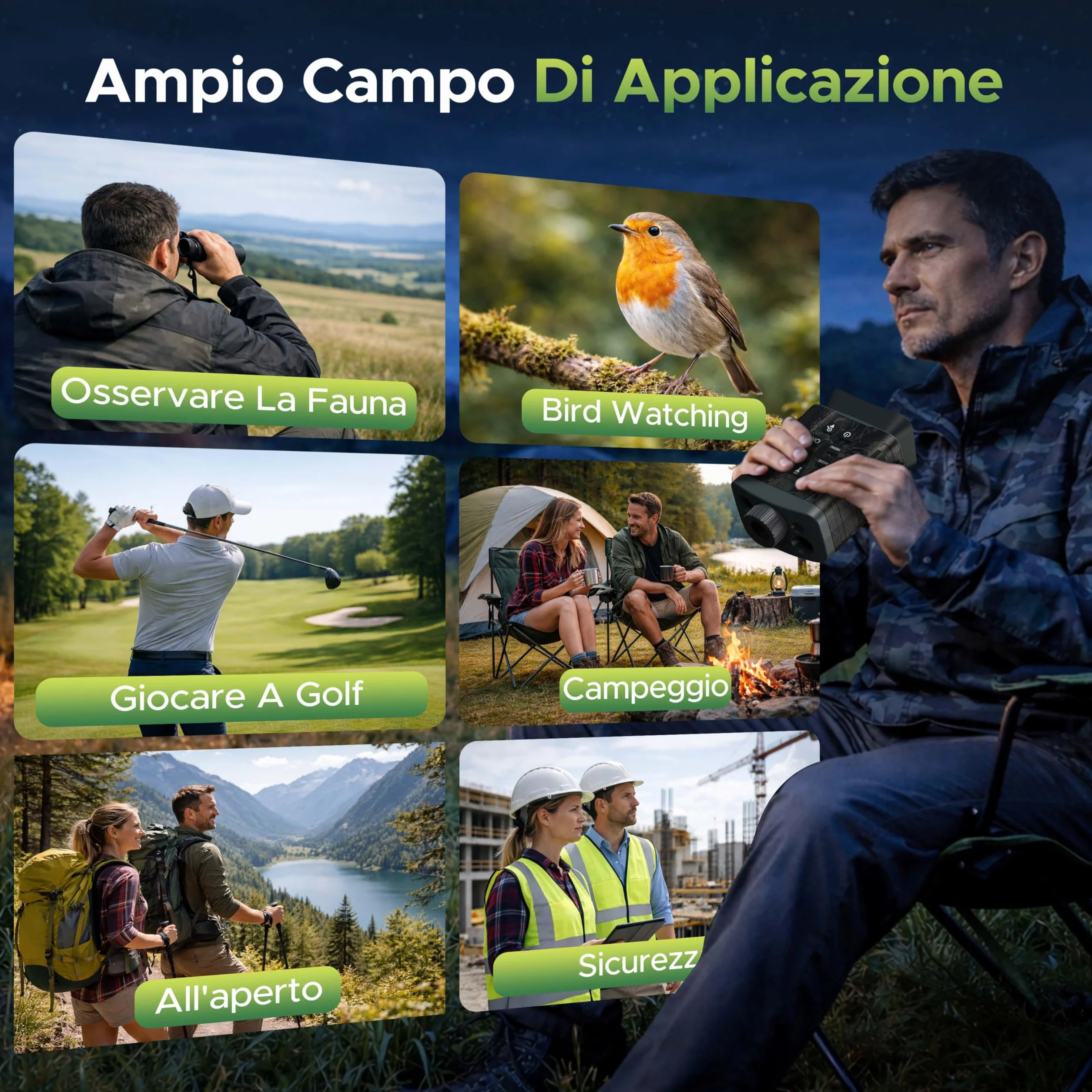 Visore Notturno con Telemetro – Binocolo Visione Notturna 4K, Zoom Digitale 18X, Telemetro fino a 1000m & Visione Notturna fino a 600m, Batteria 5000mAh, Scheda 64GB – per Osservazione Fauna e Outdoor
