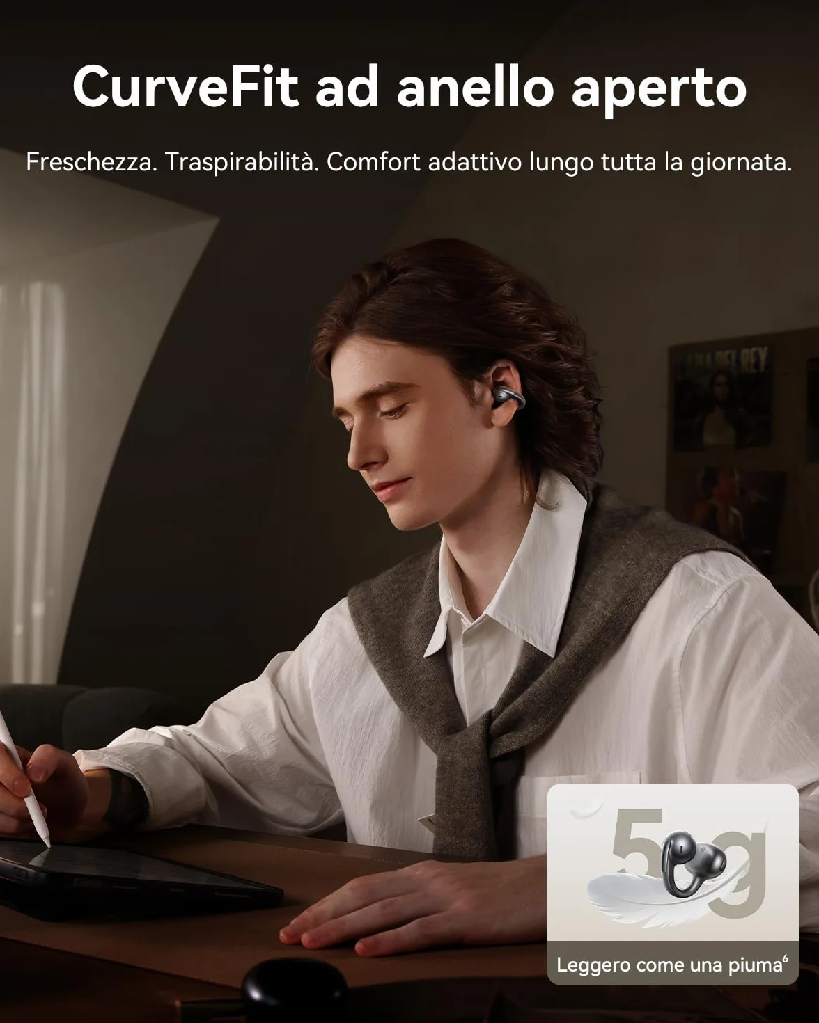 Baseus MC1 Pro Auricolari a Orecchio Aperto, clip per orecchie, suono impressionante, amplificazione dei bassi adattiva, Bluetooth 6.0, cancellazione del rumore in chiamata, IP67, 40H di batteria