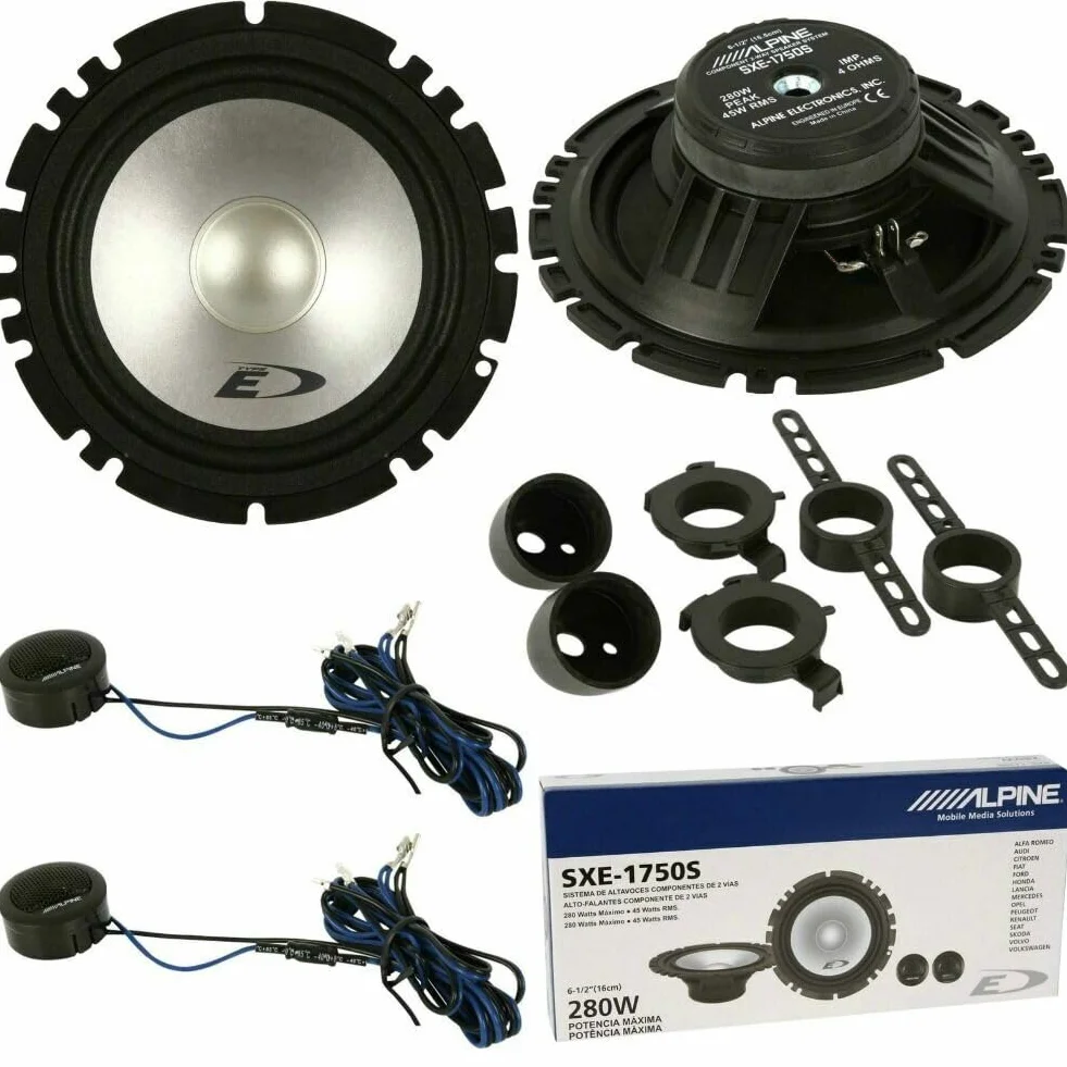 Kit 6 Casse Altoparlanti per VW Polo 9N 6R 6C dal 2001 al 2024 Anteriori e Posteriori compatibile con Alpine Sxe1750S Sxe1725S Set 2 Woofer 2 Tweeter 2 Coassiali 4 Anelli Adattatori 4 Cavi