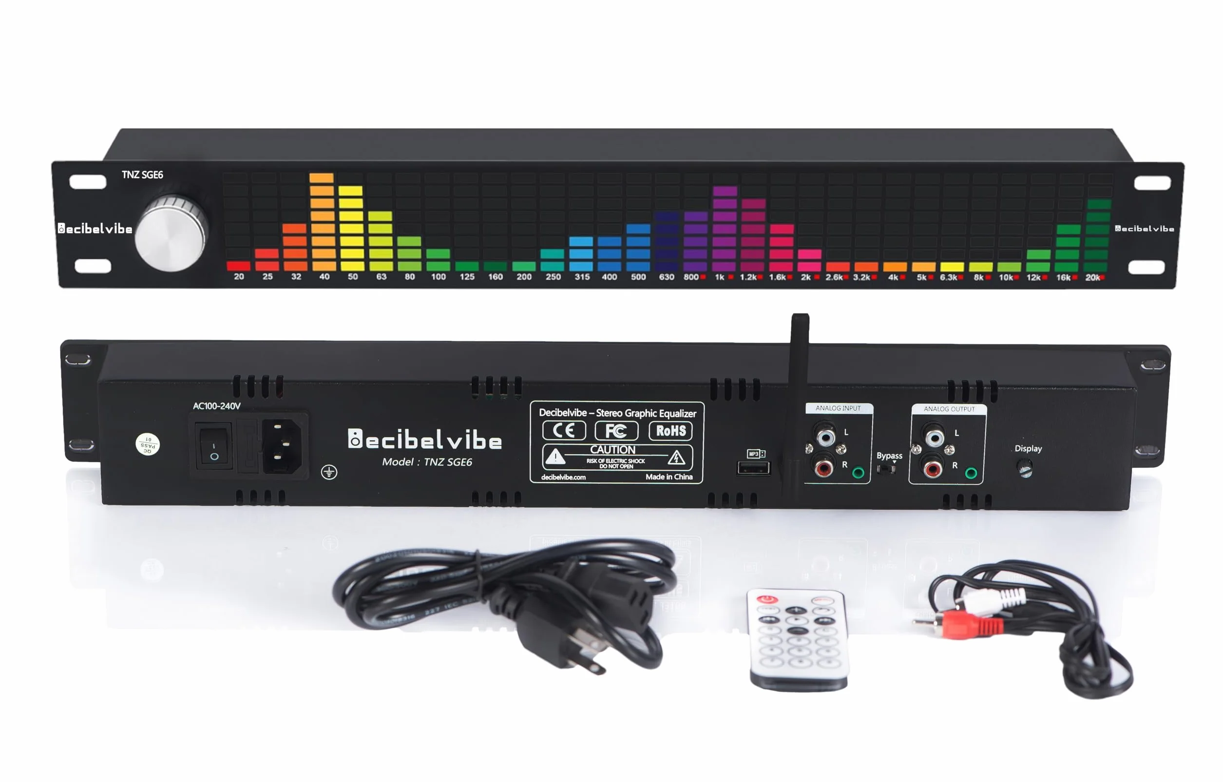 Decibelvibe TNZ SGE6 - Equalizzatore Grafico Audio con Ingresso/Uscita RCA/Jack 3.5, Ingresso Wireless Tramite Microfono integrato, Ingresso USB e Bluetooth, preamplificatore Audio per Sistemi