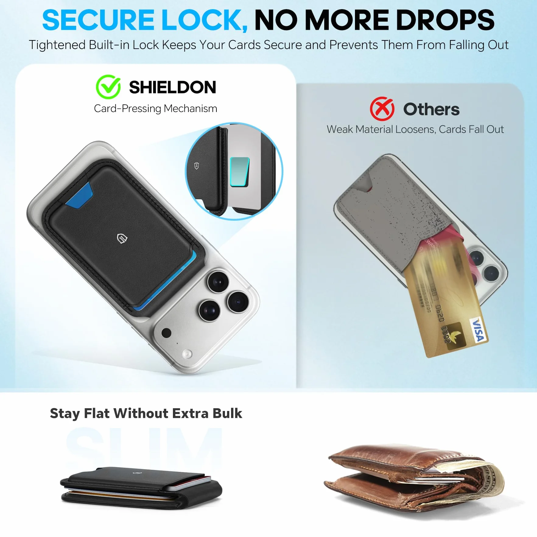 SHIELDON Portafoglio Magnetico per Magsafe, Porta Carte in Vera Pelle [Blocco RFID] [Supporto Regolabile] [Sportello ID] Porta carte Portafoglio per iPhone 17/16/15/14/13/12 Series, No per Mini - Nera