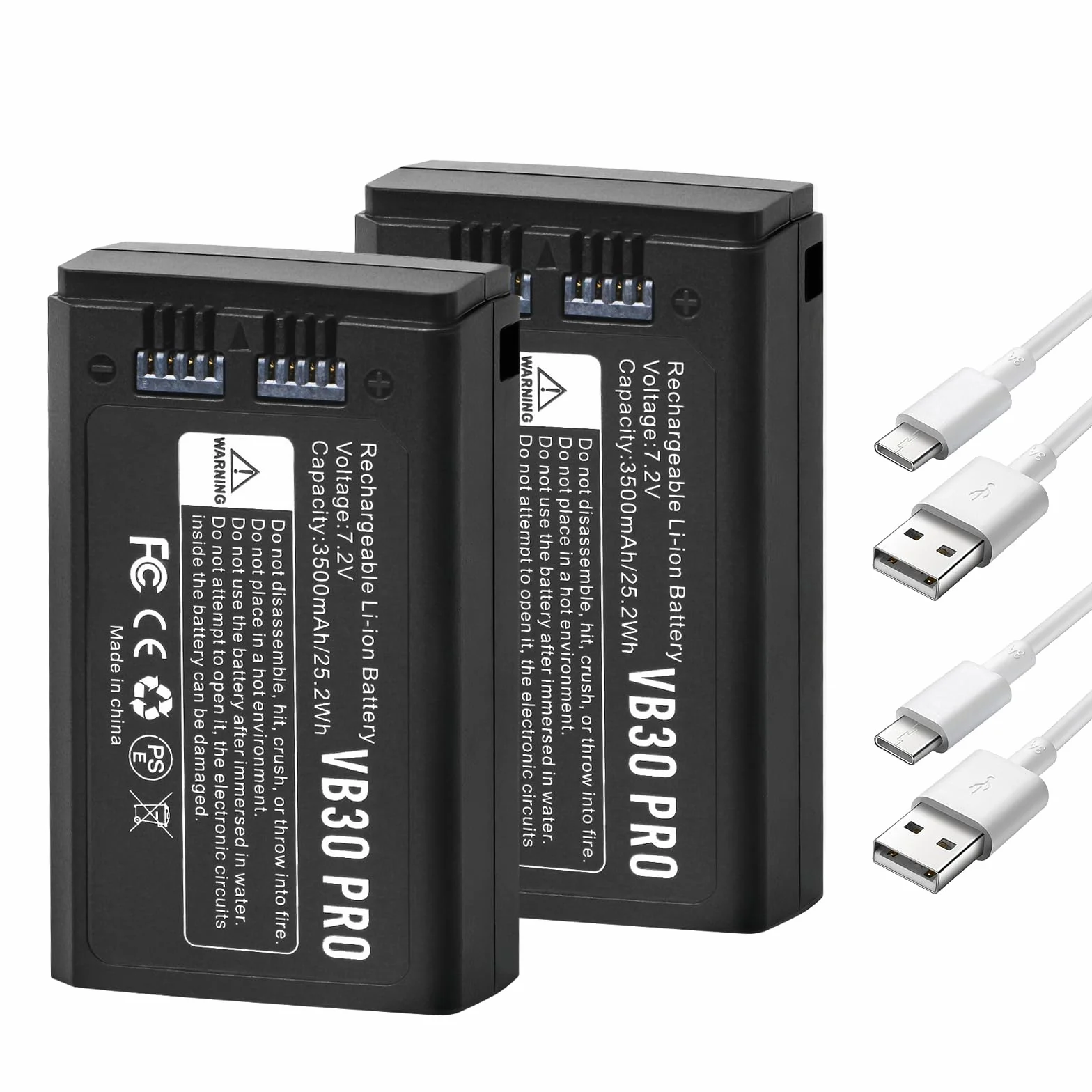 K KYUER 2-Pack VB30 PRO Batteria flash per Godox V1 Pro Series V100 Series V1 Series V860III AD100Pro V850III MF-R76 Series Batteria di ricambio, Supporta Ricarica Type-C 7.2V 3500mAh