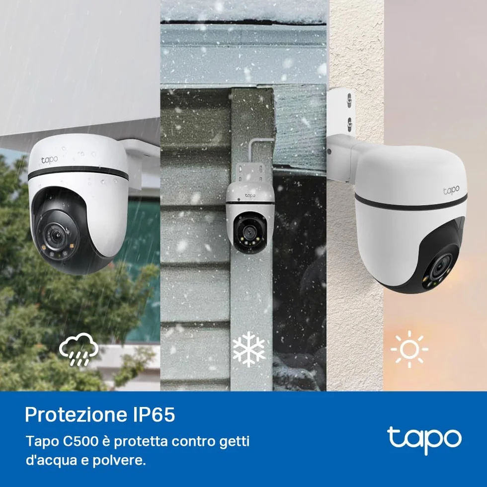 Tapo C500 Telecamera Wi-Fi Esterno FHD 360° IP65 Visione Notturna a Colori Rilevamenti Smart AI