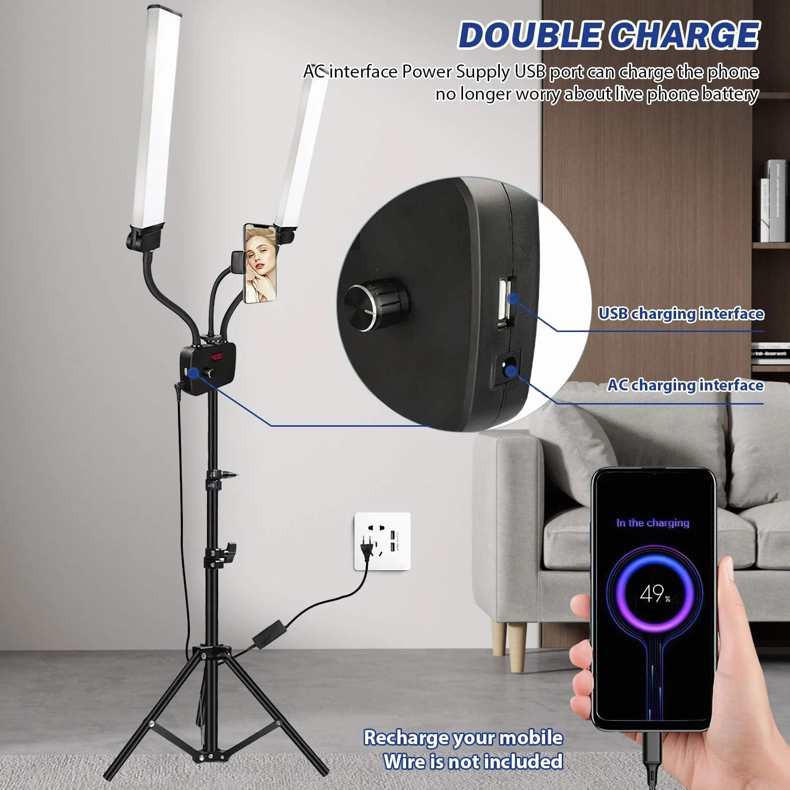 Lampada Ciglia A Doppio Braccio, Lampada Di Bellezza 45W Con Treppiede Regolabile, Lampada Led 3000K-5600K Con 2 Supporti Telefono, Per Trucco, Manicure, Tatuaggio, Fotografia, Live Streaming