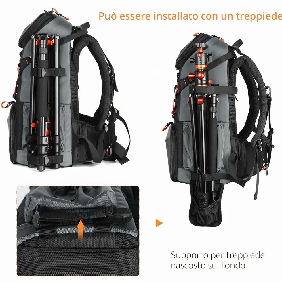K&F CONCEPT Zaino per Fotocamera Professonale, 32L Borsa Fotocamera Fotografia Multifunzionale Zaino Fotocamera Impermeabile Resistente, Scomparto per Laptop da 15.6 Pollici (Inclusa Borsa Tracolla)