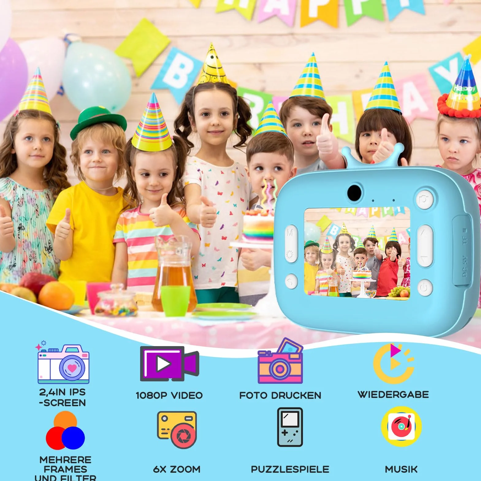 Macchina Fotocamera Istantanea per Bambini, Nauotk 2,4 Pollici Fotocamera Digitale con 32GB TF Scheda, Carta Fotografica per Stampa e Penne Colorate per DIY, Regalo di Natale per Bambini 3-14 anni