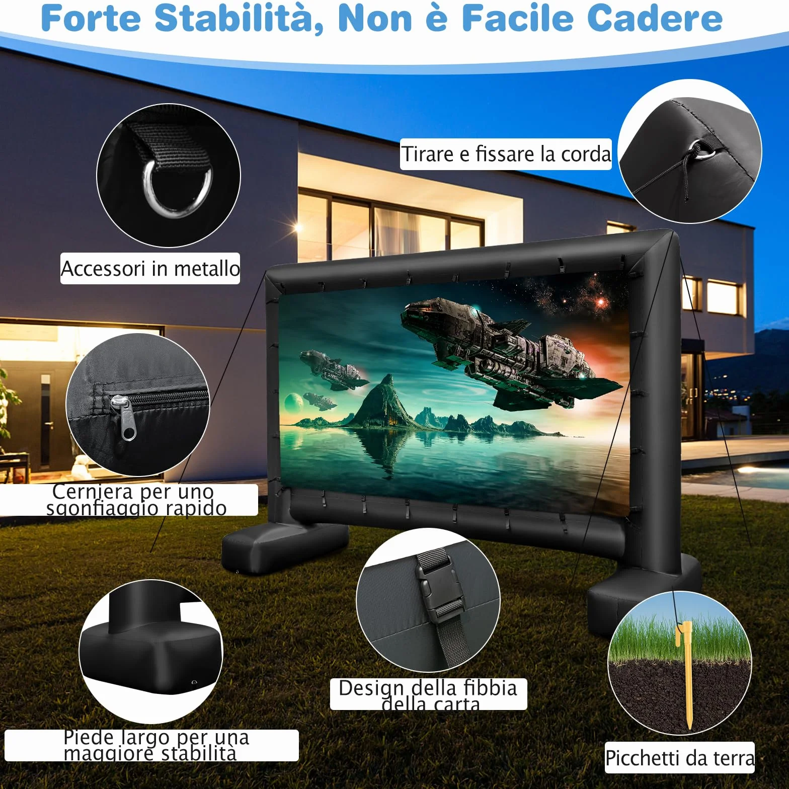 GYMAX 5 M Schermo Proiettore Gonfiabile, Telo Proiettore per Film con Soffiatore d'Aria, Borsa, Picchetti, per Giardino, Terrazzo, Esterno