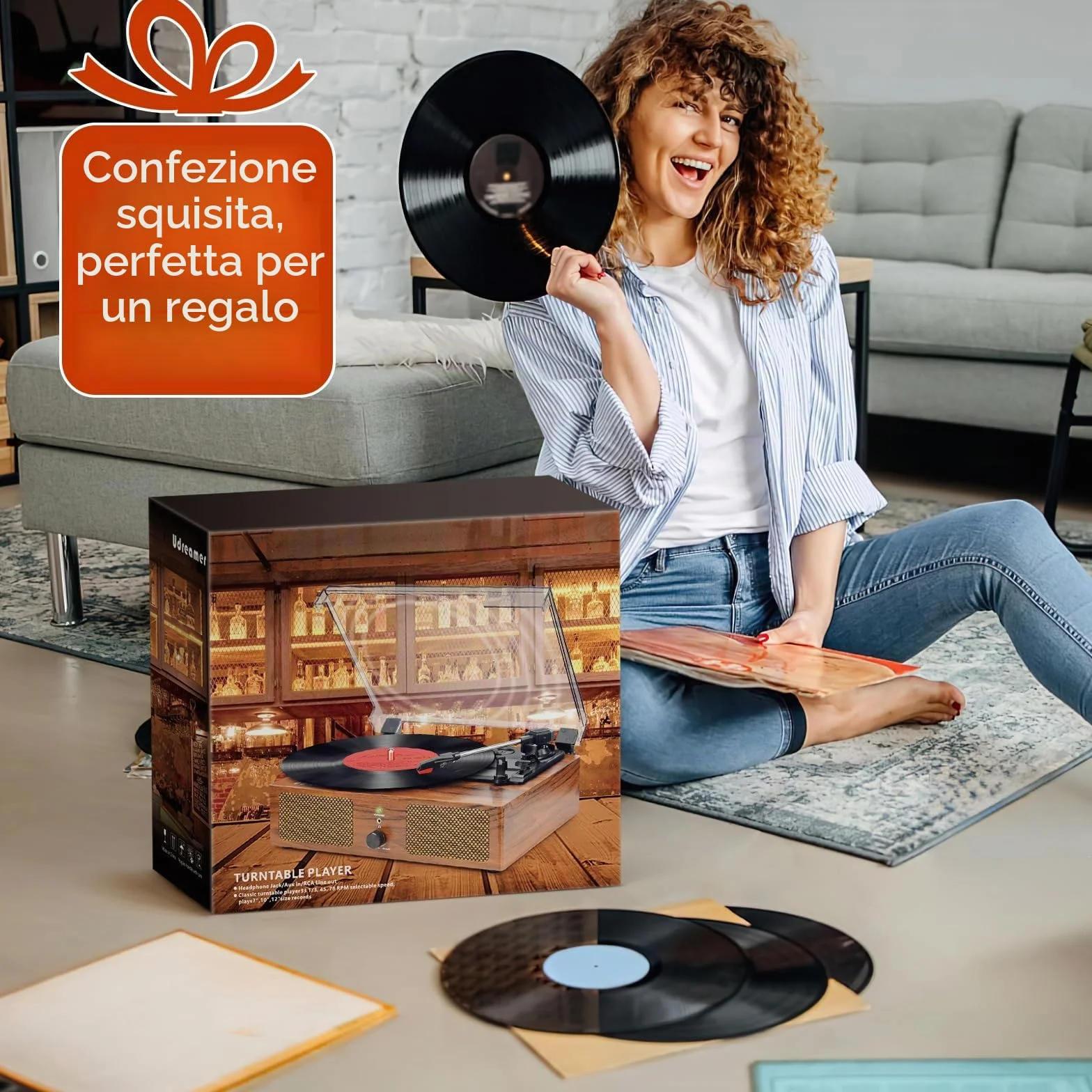 Udreamer Giradischi Bluetooth con Altoparlanti Integrati, Fonografo Vintage 3 Velocità, Verde