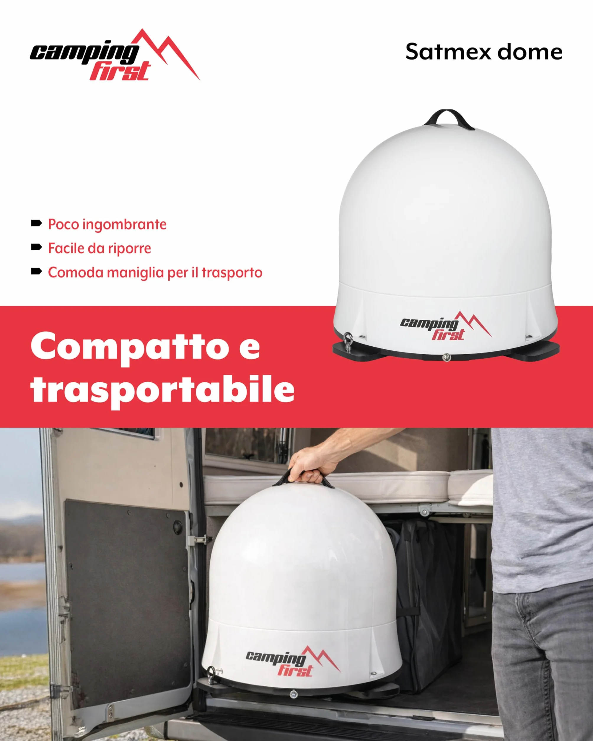 Satmex Dome – Antenna Satellitare (Completamente automatica, orienta Astra 19,2° Est, cupola robusta, senza alimentazione aggiuntiva, ideale per uso mobile) – Bianco